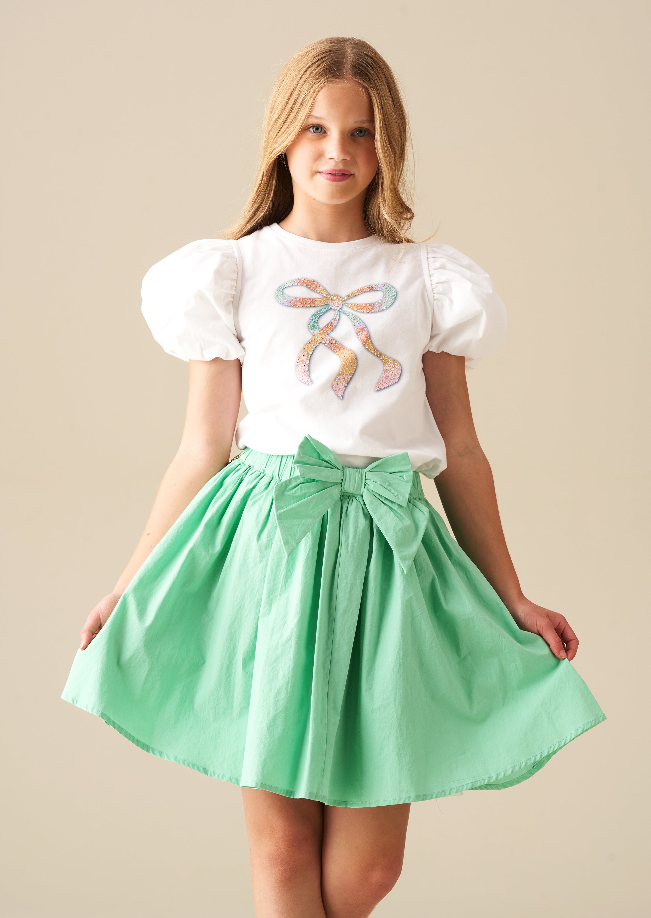 Elodie Sequin Bow Puff Sleeve Top