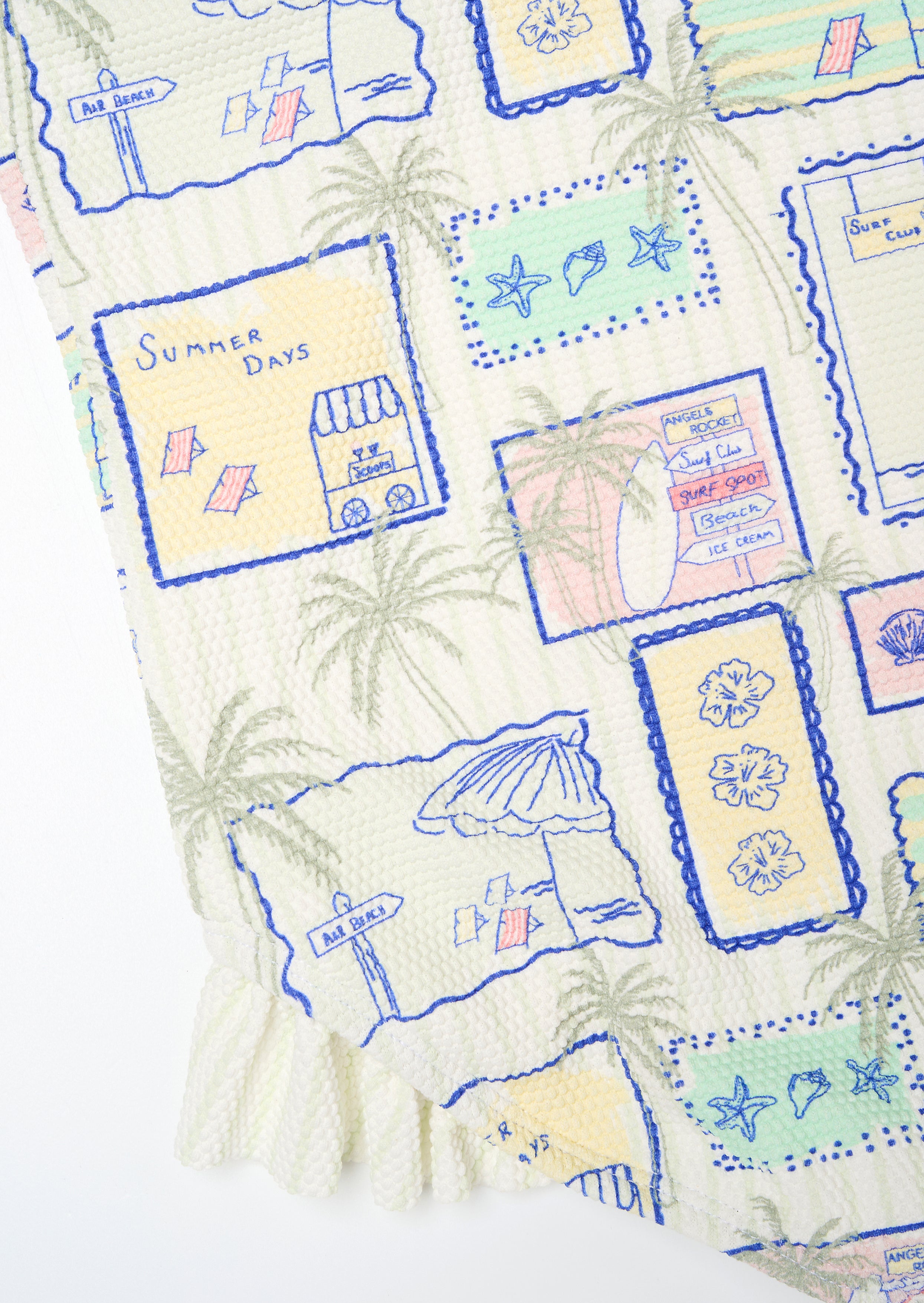 Costume da bagno con stampa cartolina Emmie e dettaglio arricciato