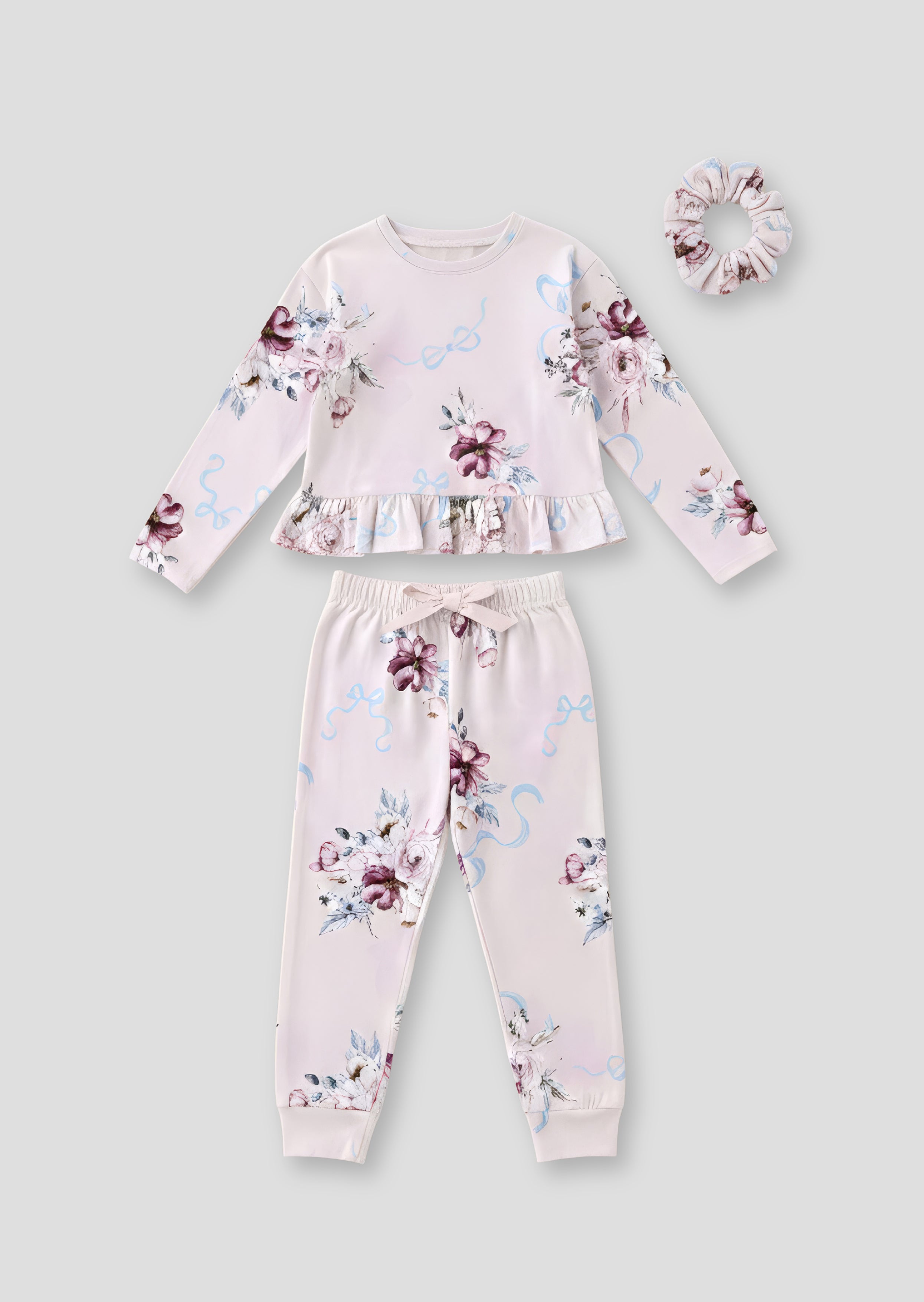 Pyjama à volants avec nœud floral rose Paloma