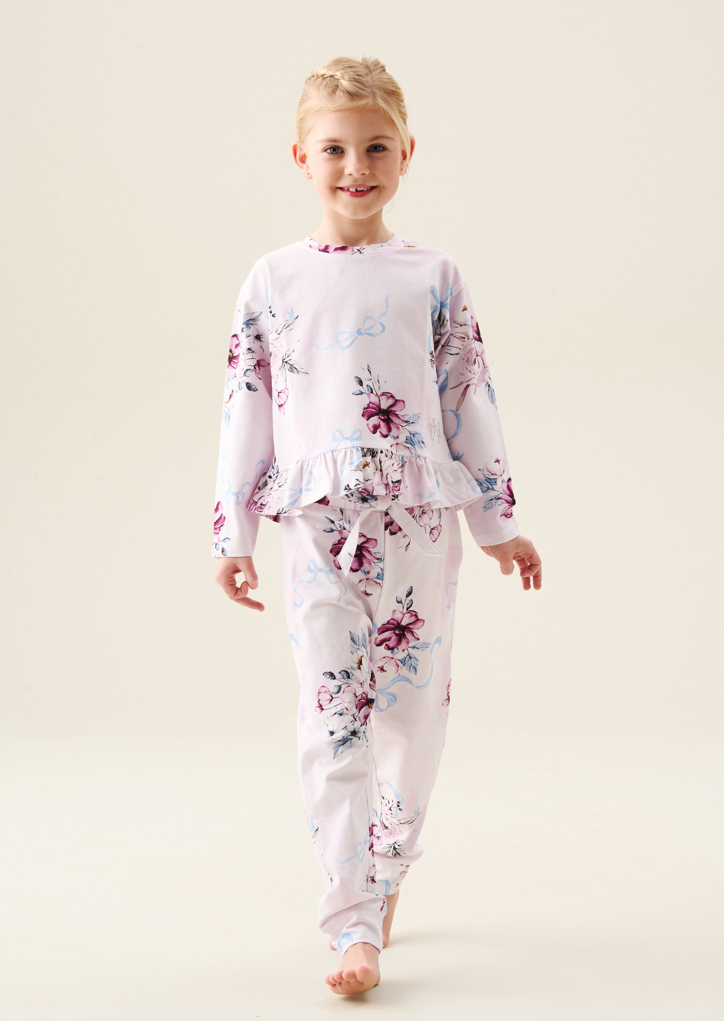Paloma Pink Blumenmuster Schlafanzug mit Schleifen und Rüschen