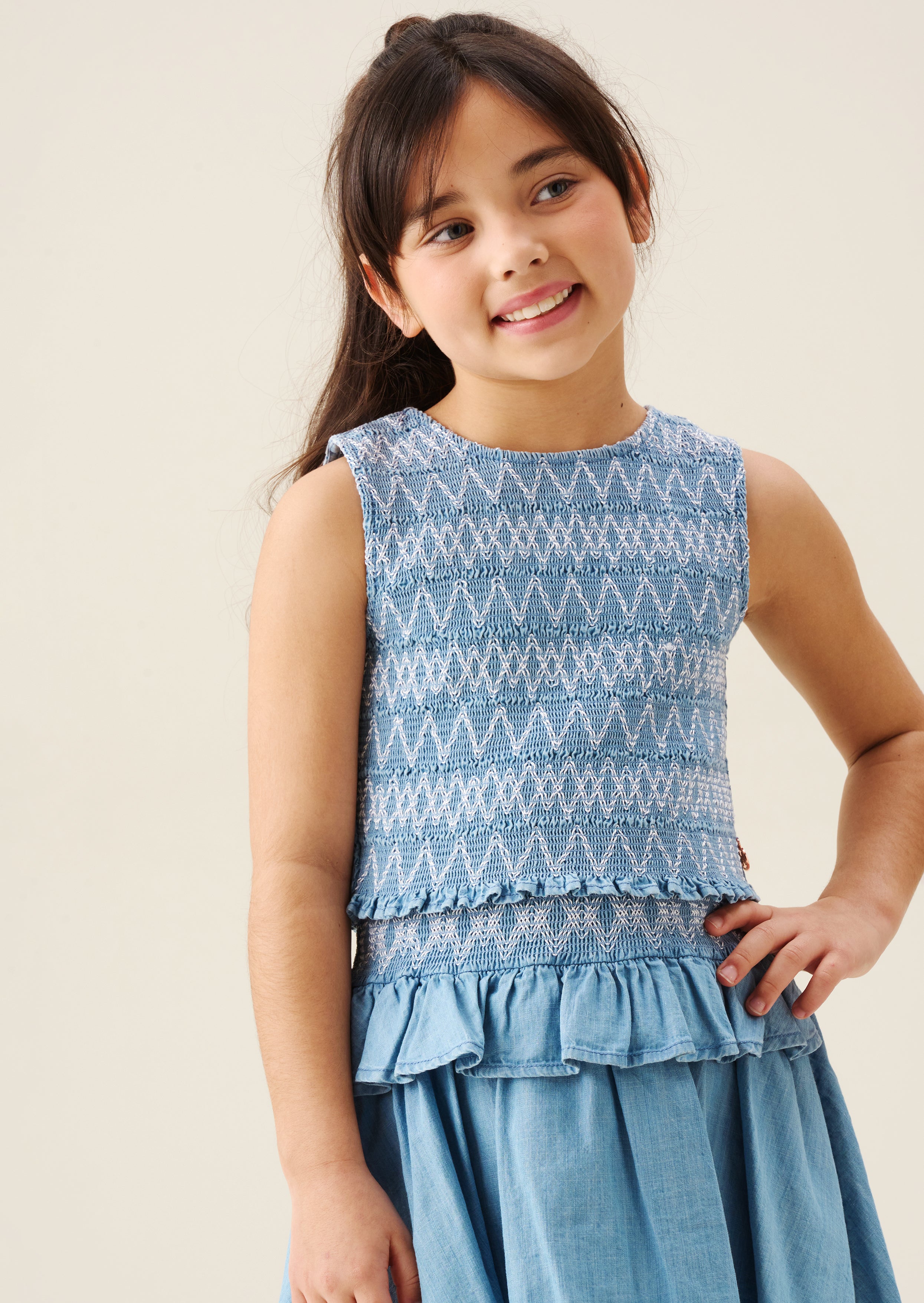 Mia Shirred Denim Top And Skirt