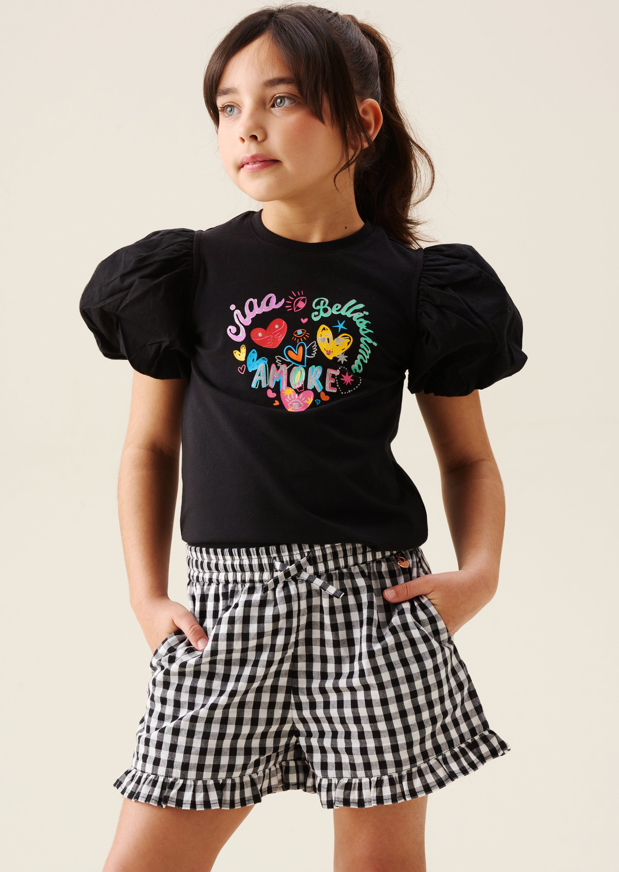 Aida Amore Bedrucktes T-Shirt mit Puffärmeln