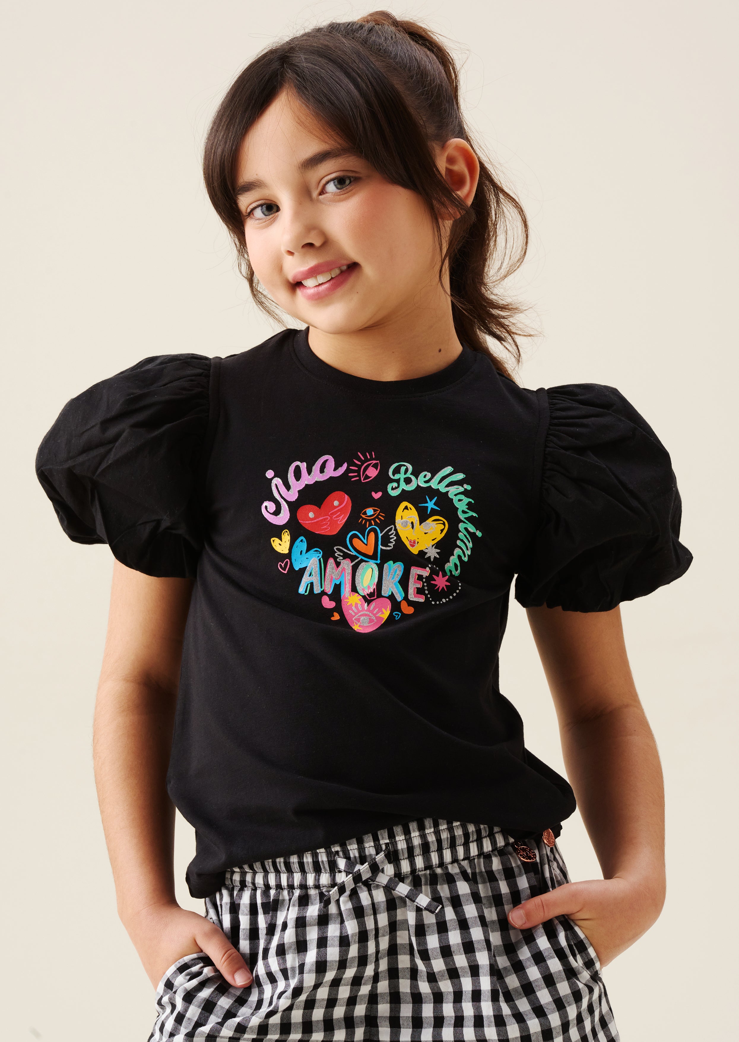 Aida Amore Bedrucktes T-Shirt mit Puffärmeln