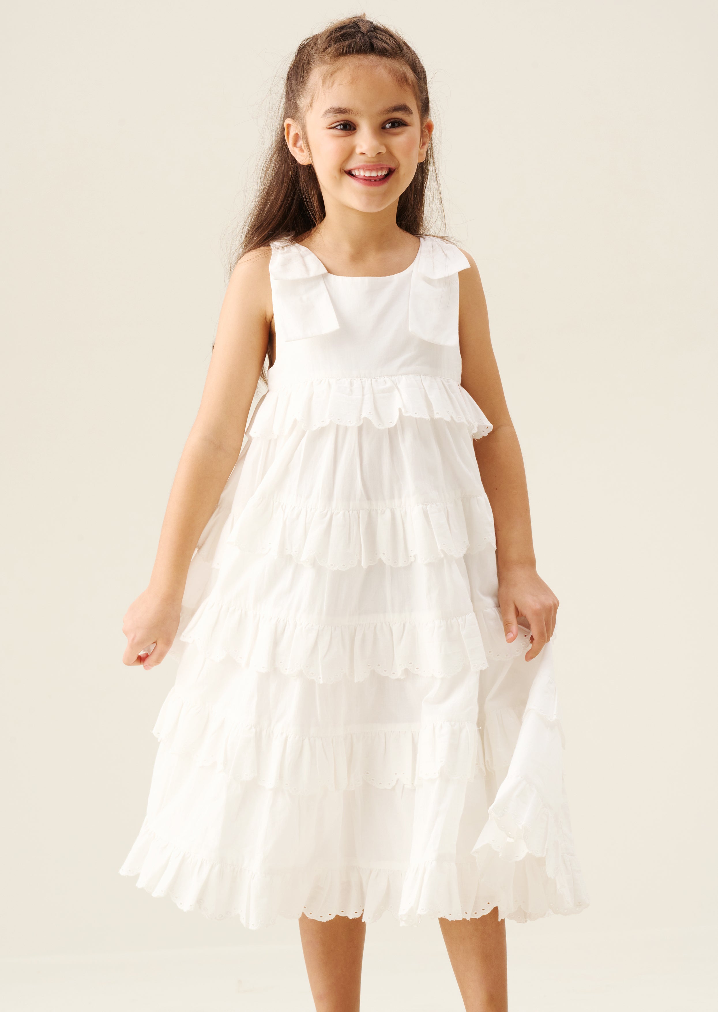 Robe mi-longue à volants Yasmine avec bretelles croisées