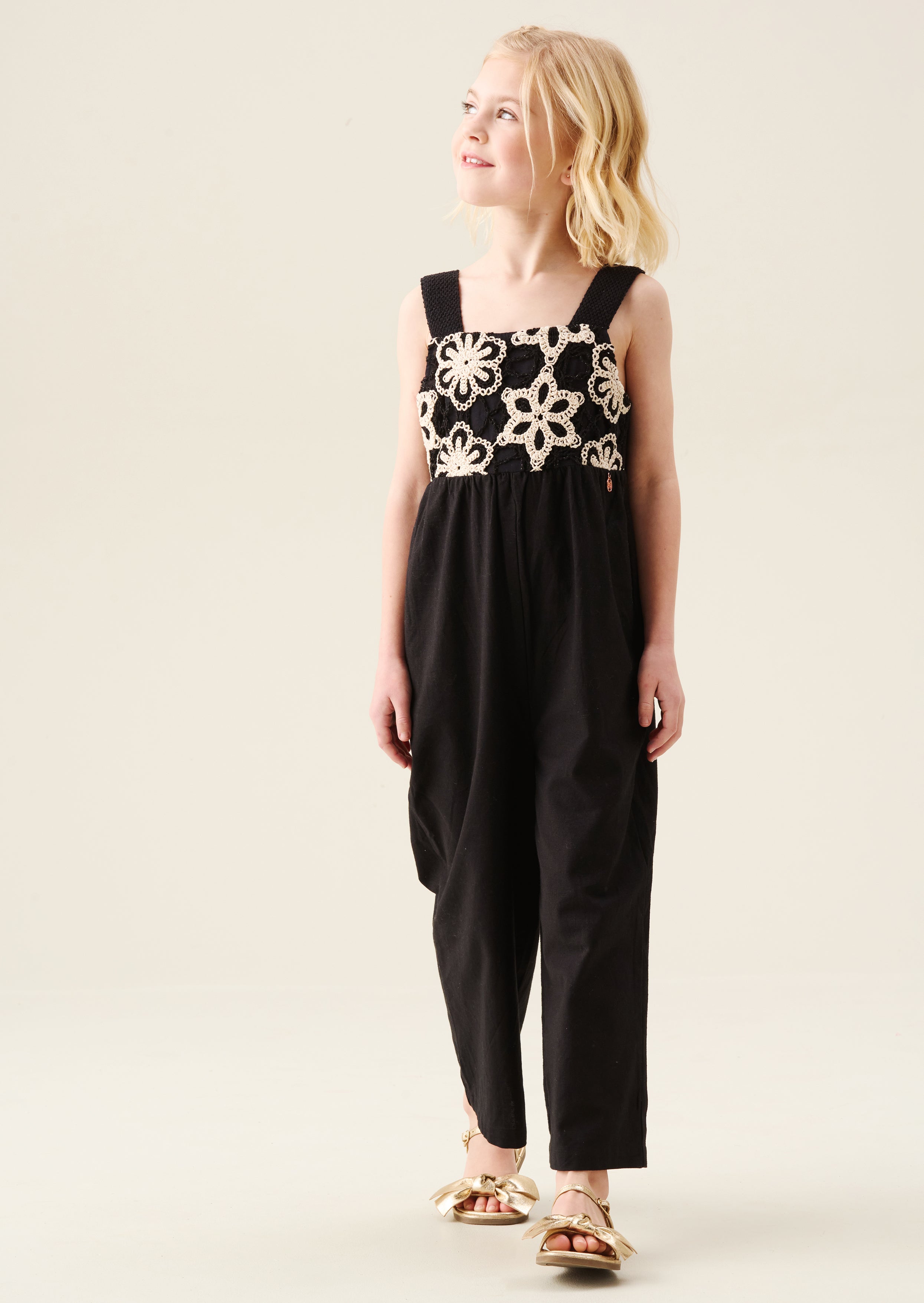 Tuta in Lino Nera Illiana con Crochet