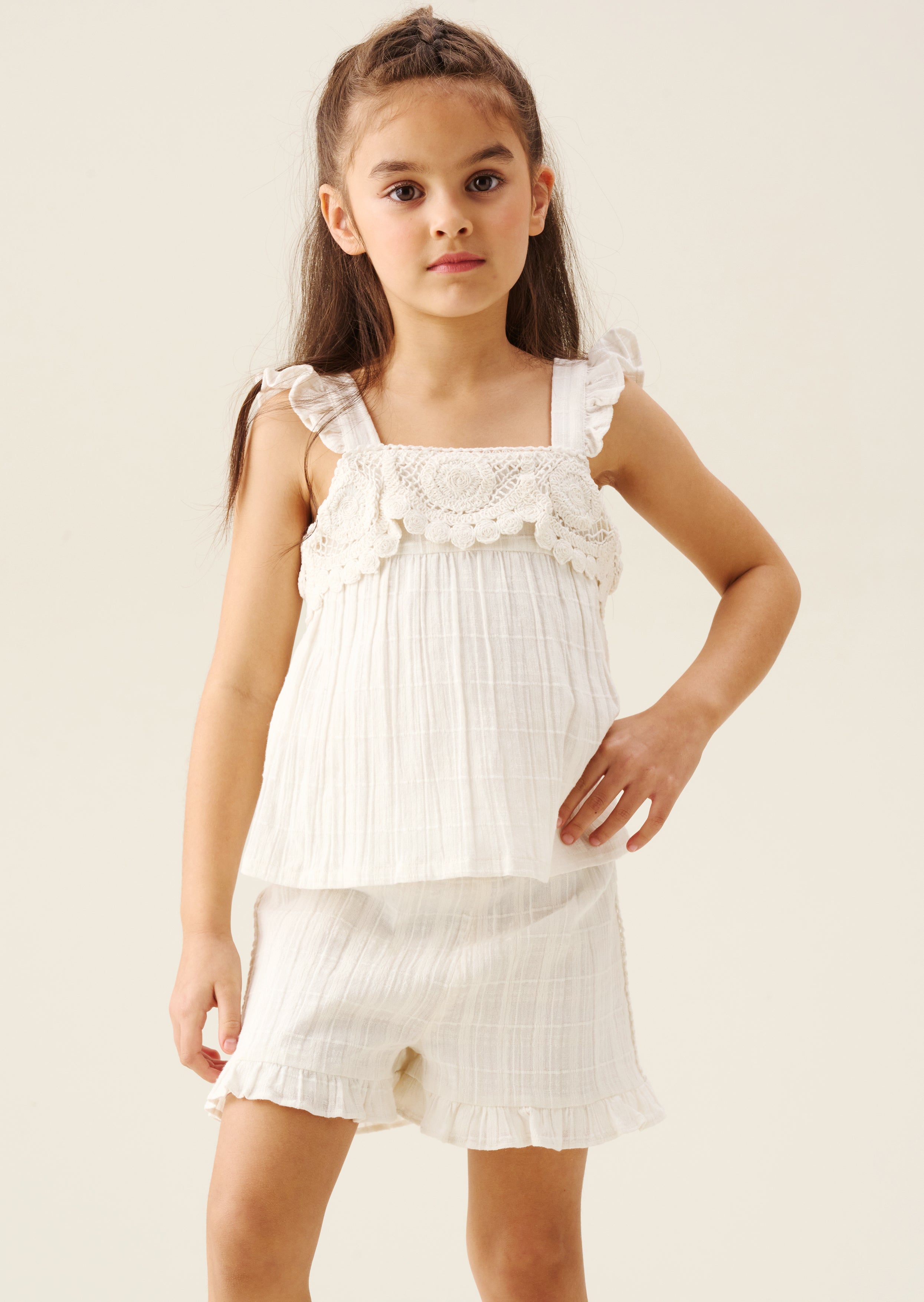 Liv White Crochet Frill Top And Short