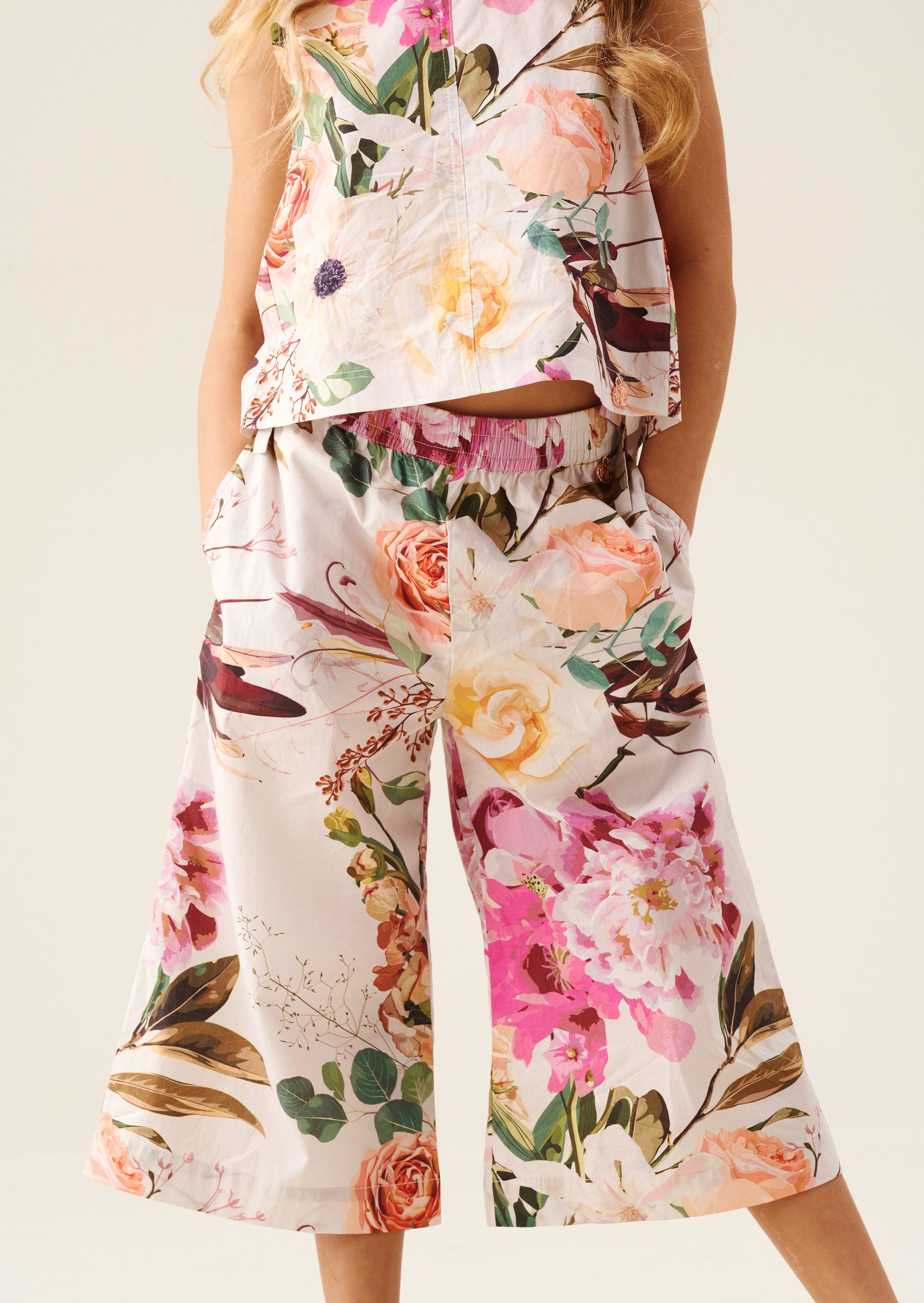 מכנסיים פרחוניים דליה עם קשירה צדדית רב-שימושית