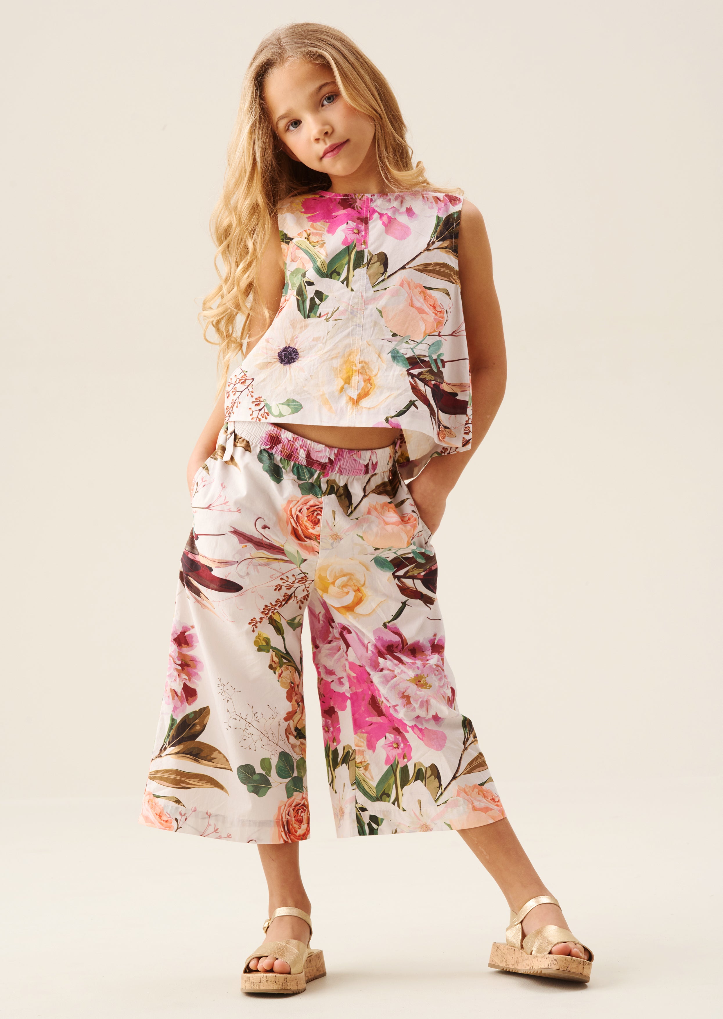 מכנסיים פרחוניים דליה עם קשירה צדדית רב-שימושית