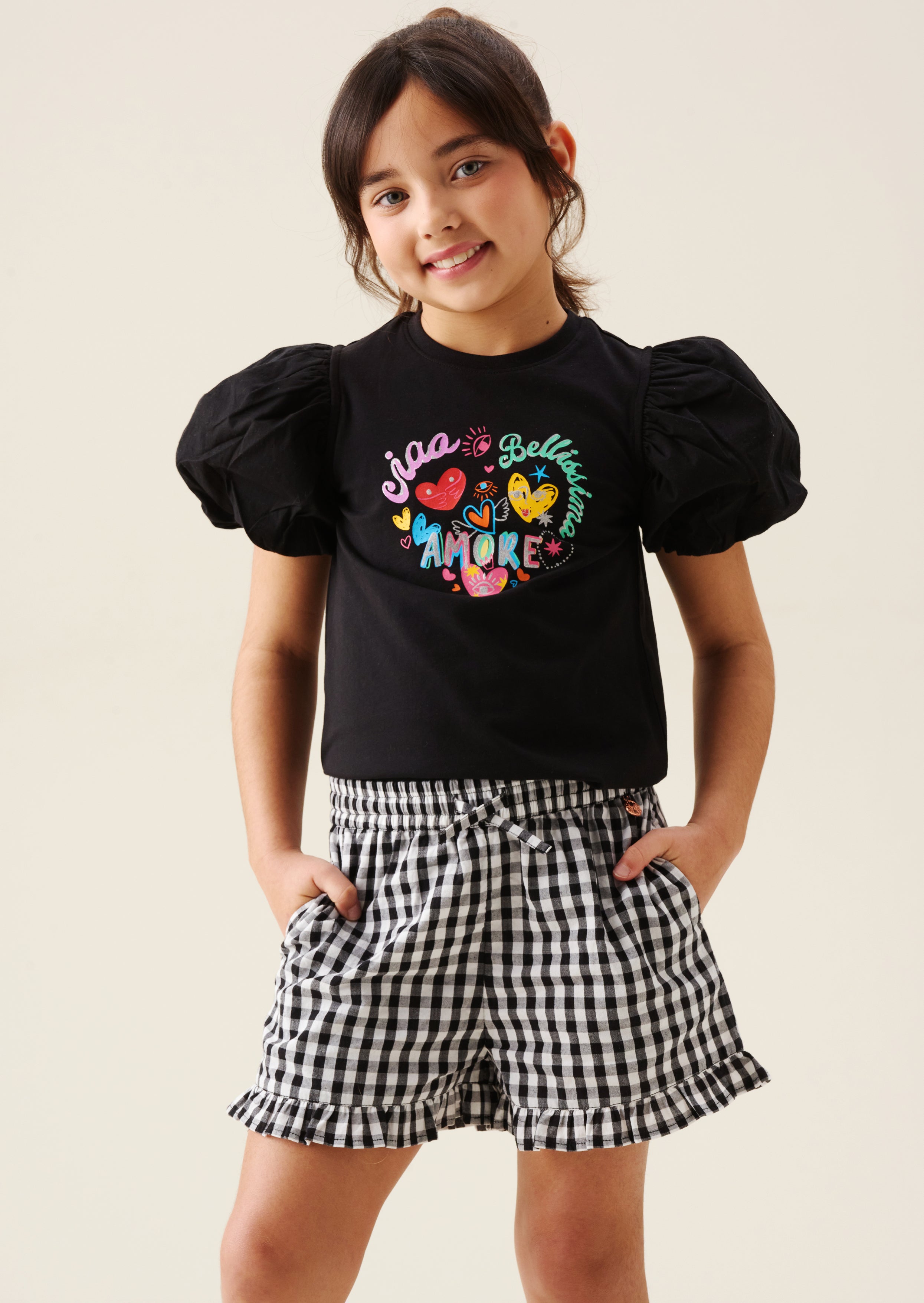 Short a quadretti Megan con volant