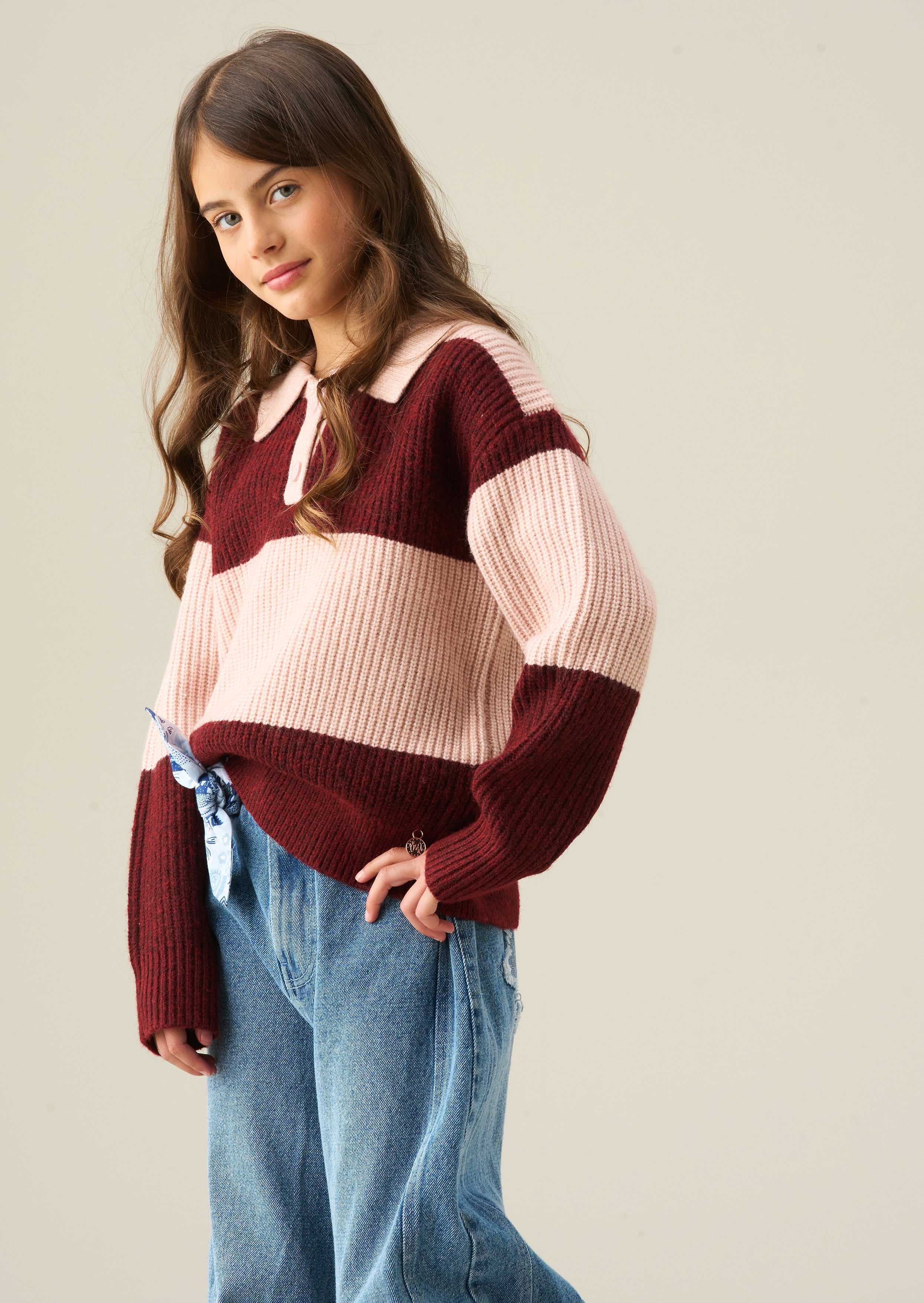 Ruby Block Stripe Rugby Knit