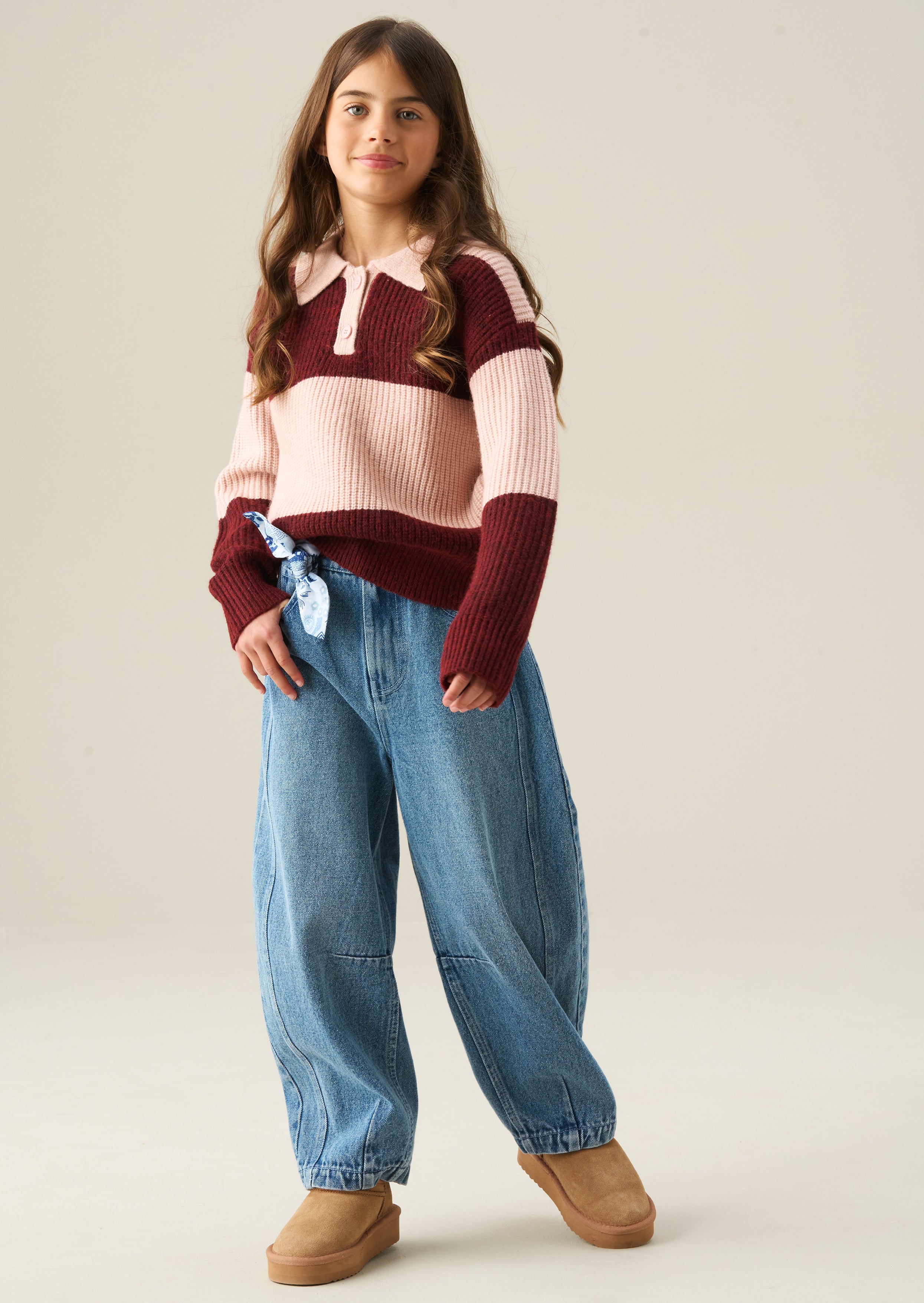 Ruby Block Stripe Rugby Knit