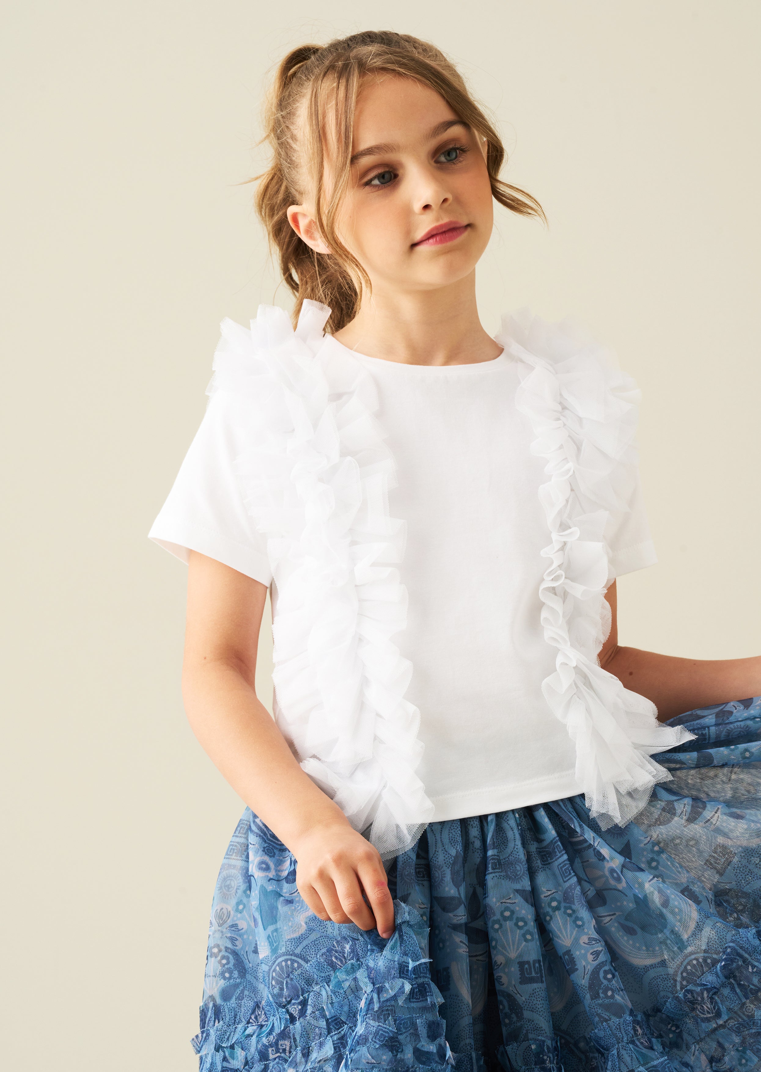 Seren Mesh Rüschen-T-Shirt