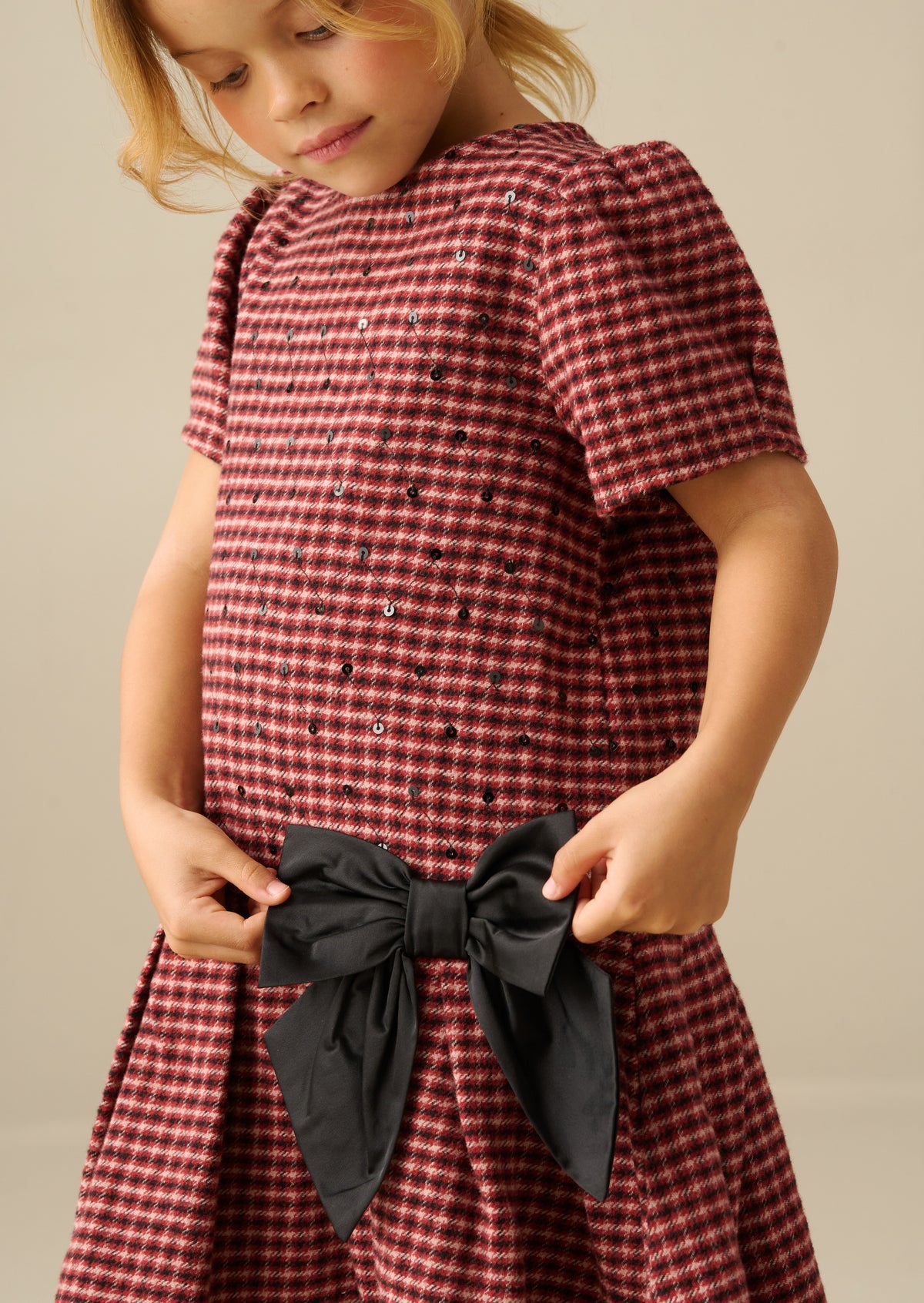 Zoe-Kleid mit Karomuster und Schleife