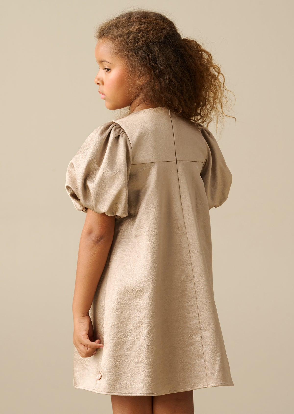 Nadia Satin Puff Sleeve Bow Collar Shift Dress