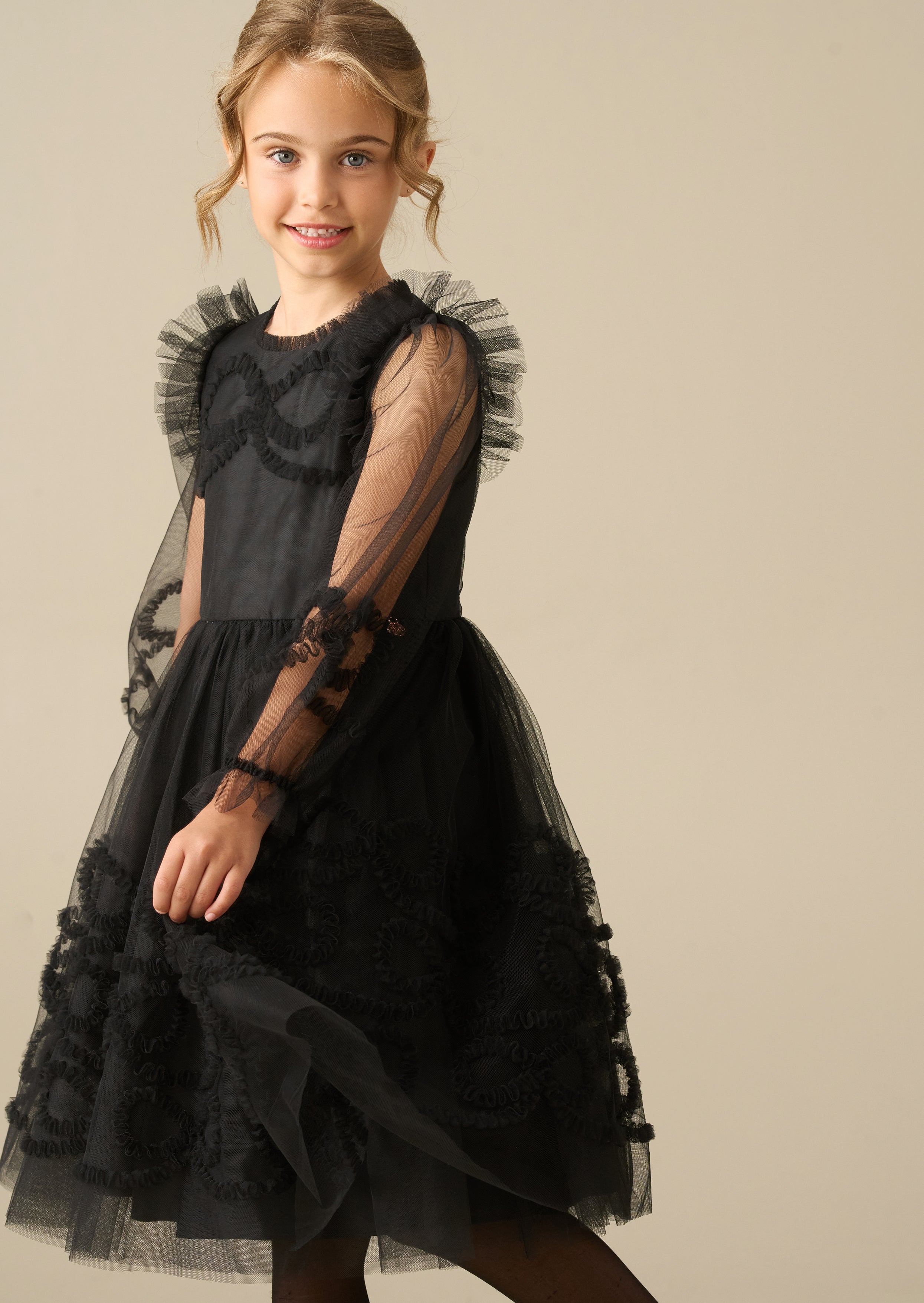 Juliette Black Frilled Bow Mesh Dress