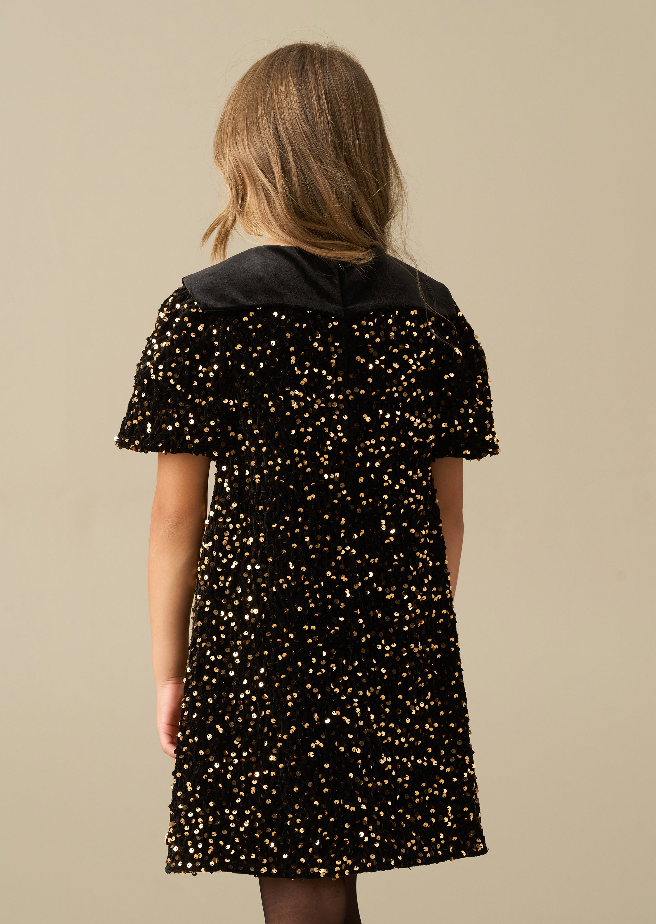 Eloise-Kragen-Paillettenkleid mit schwingendem Rock