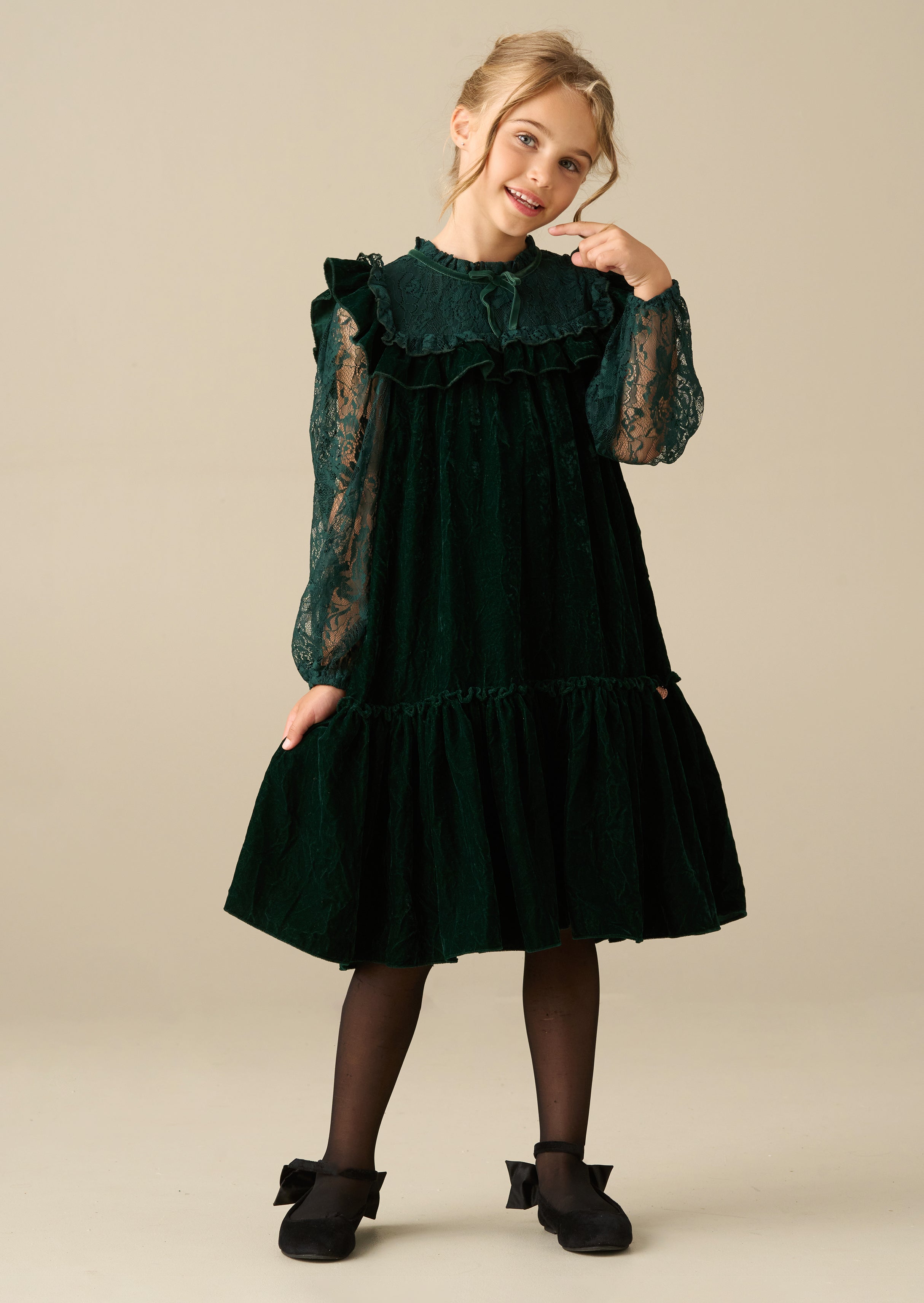 Amelia Velvet Frill Collar Dress
