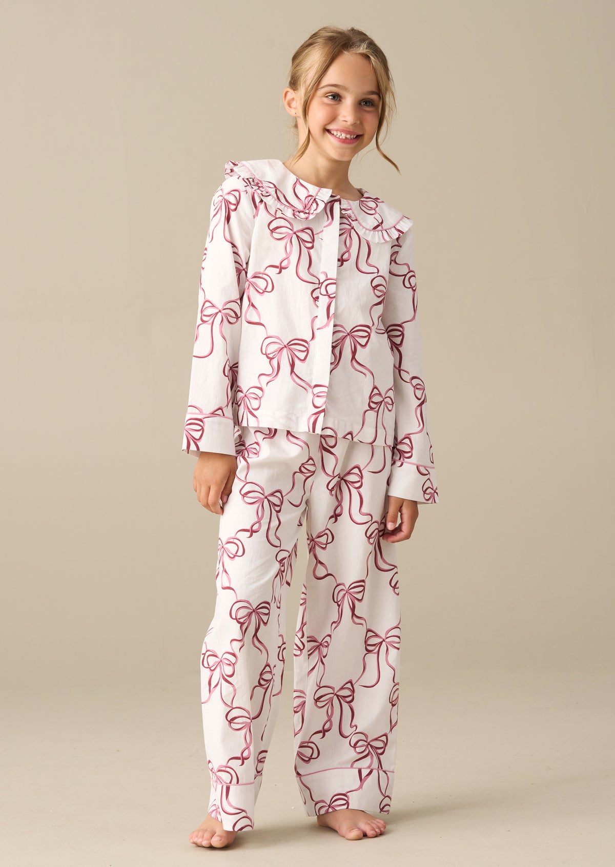 Cecile Bow Print Frill Collar PJ's