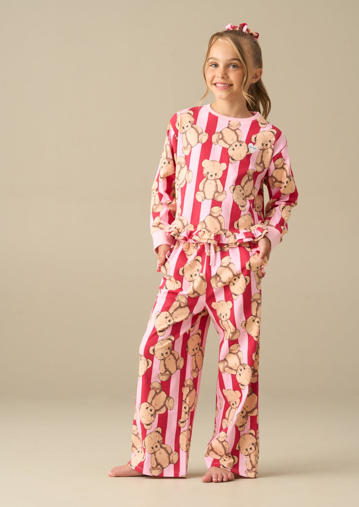 Theodora Teddy Print Stripe PJ's