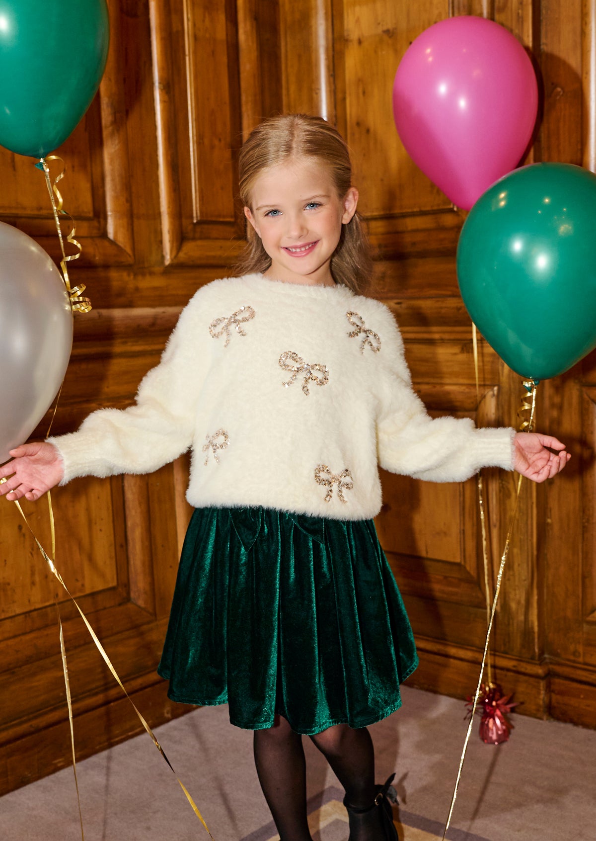 Laila Cream Embellished Bow Eyelash Jumper