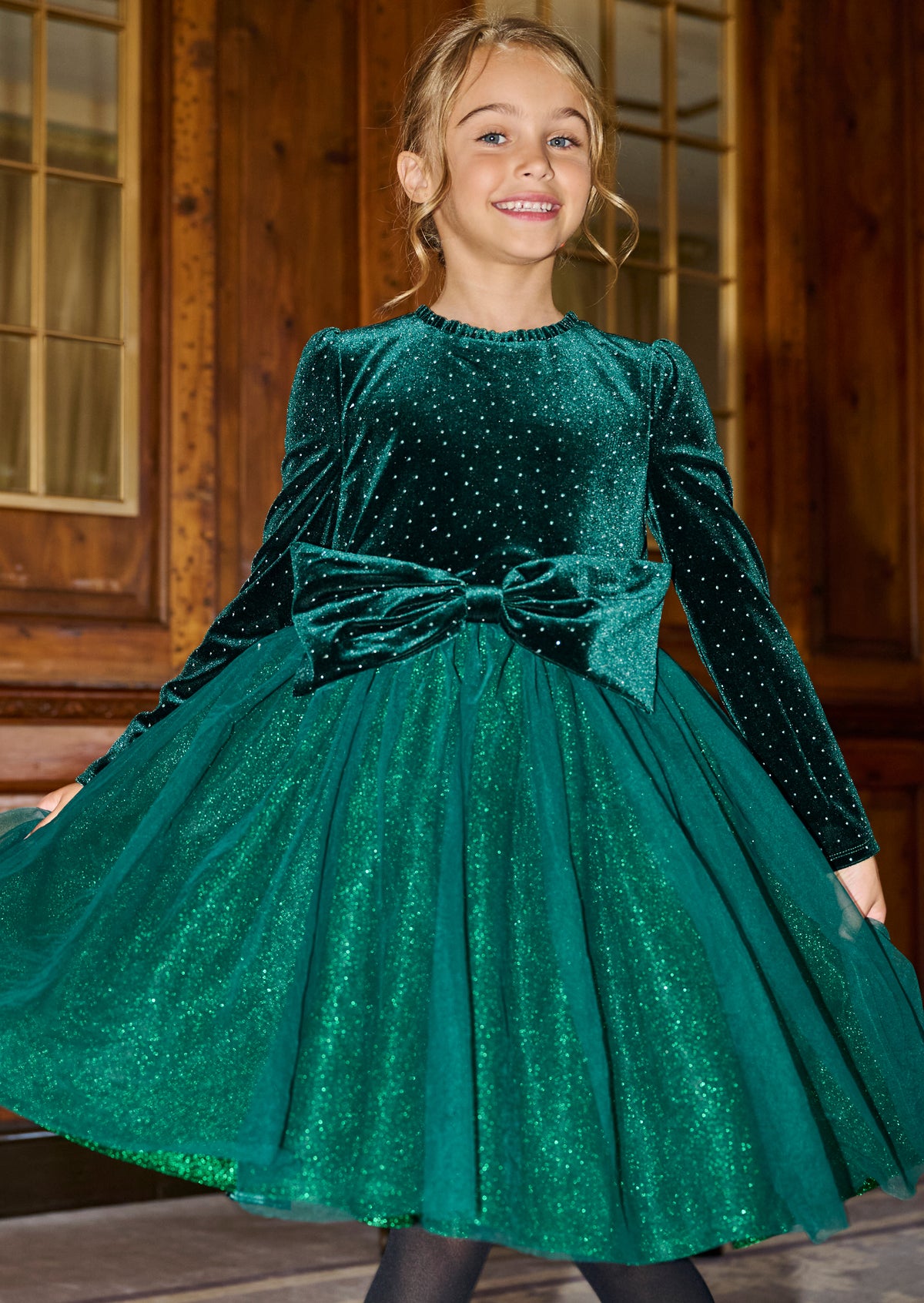 Abito Elsie in tulle di velluto verde