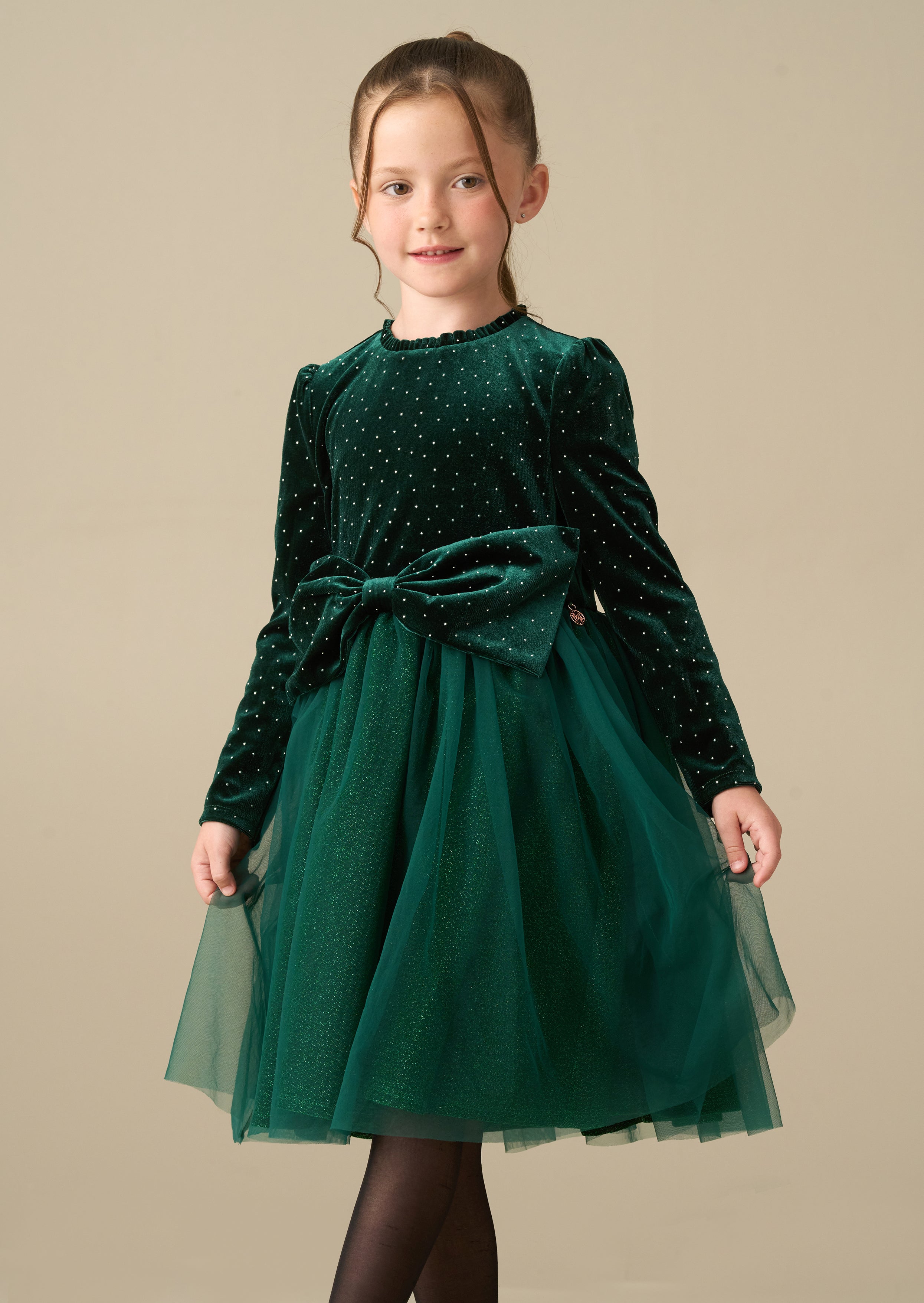 Elsie grünes Samt-Tüllkleid