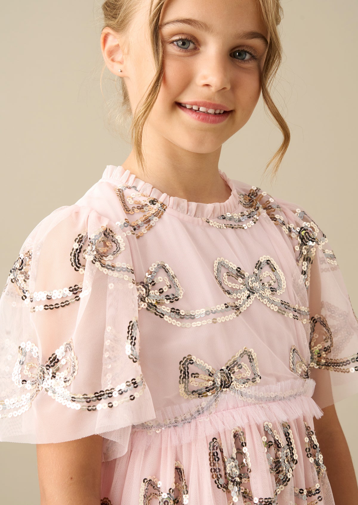 Delta Bow Sequin Mesh Dress