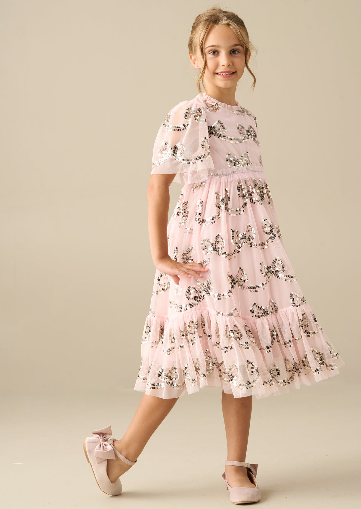 Delta Bow Sequin Mesh Dress
