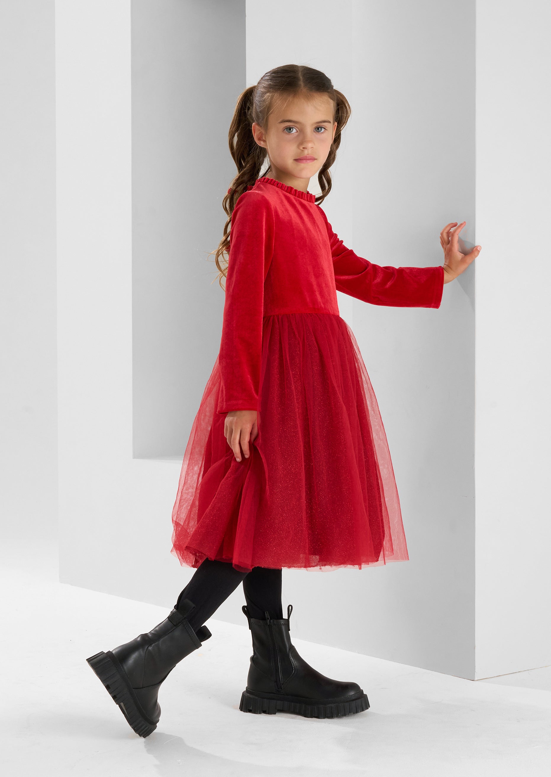 Girls Red Velvet Dress