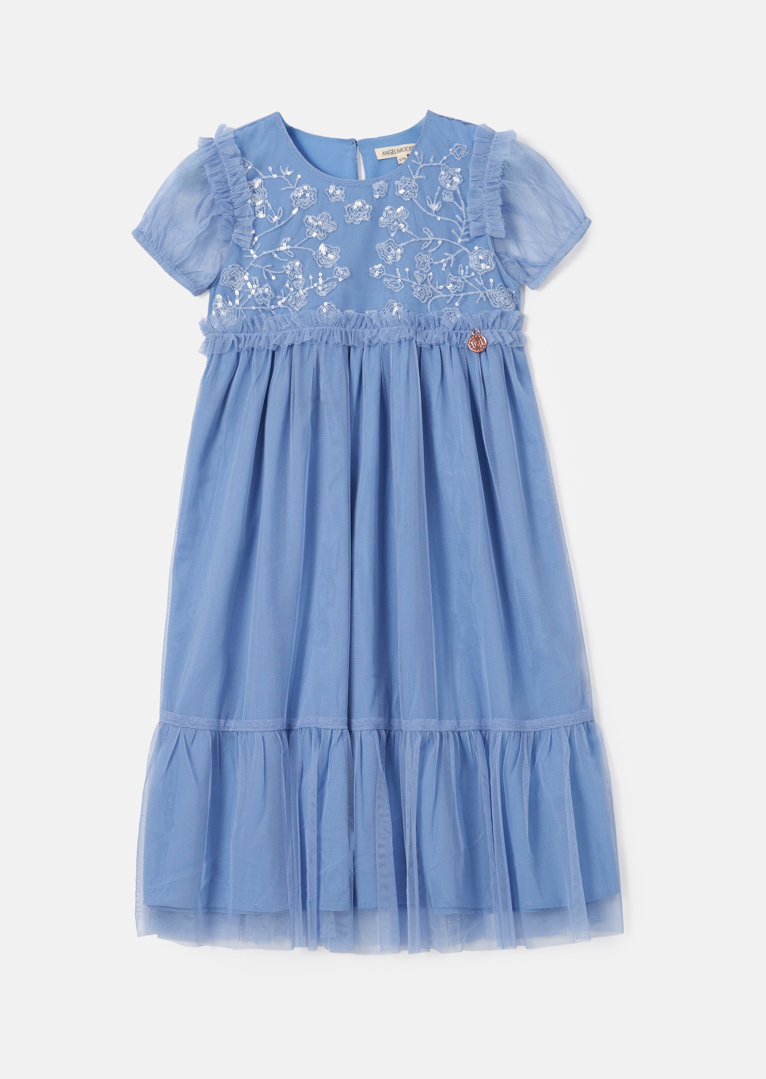 Robe en maille bleue Luisa avec broderie sur le plastron