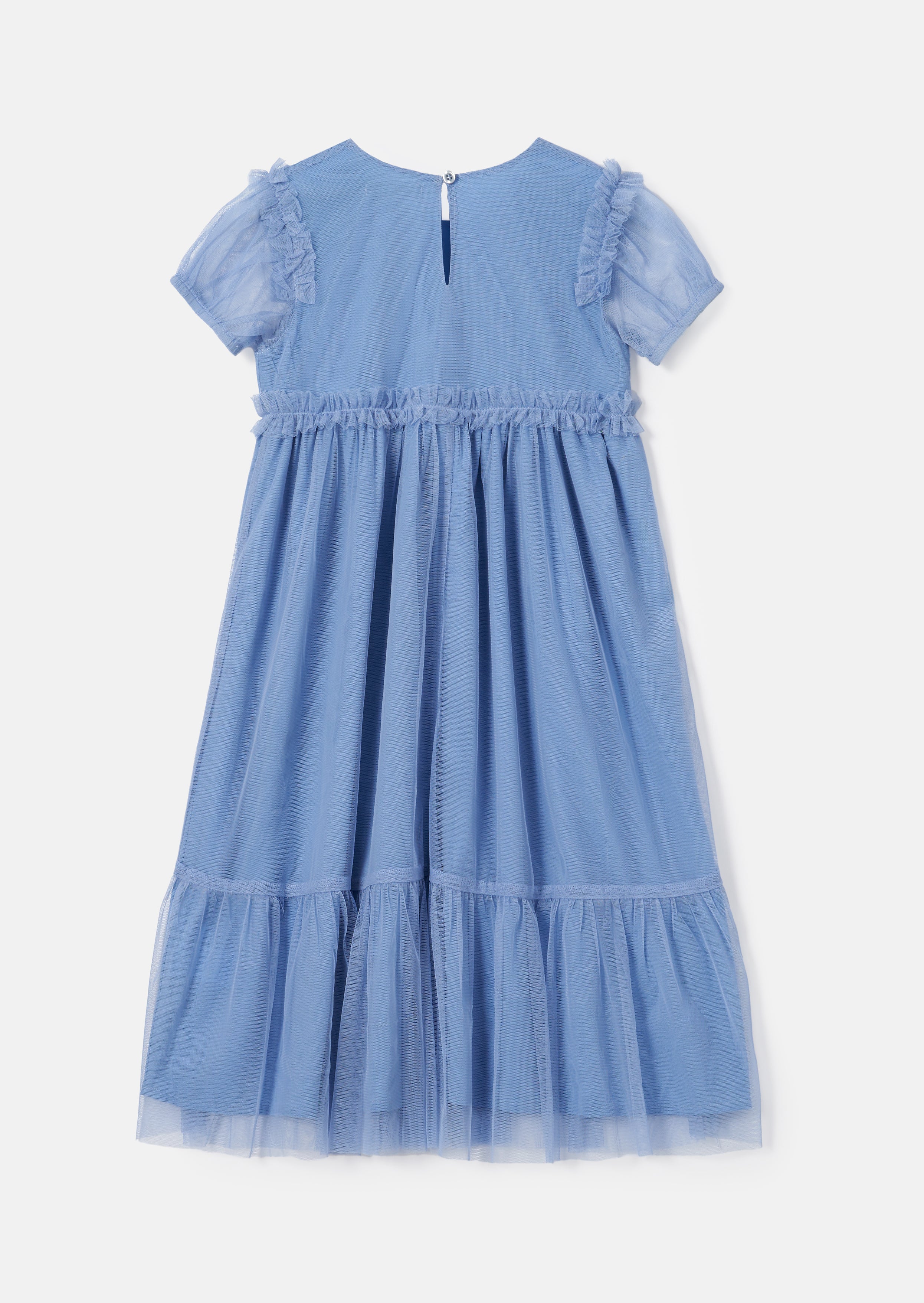 Robe en maille bleue Luisa avec broderie sur le plastron