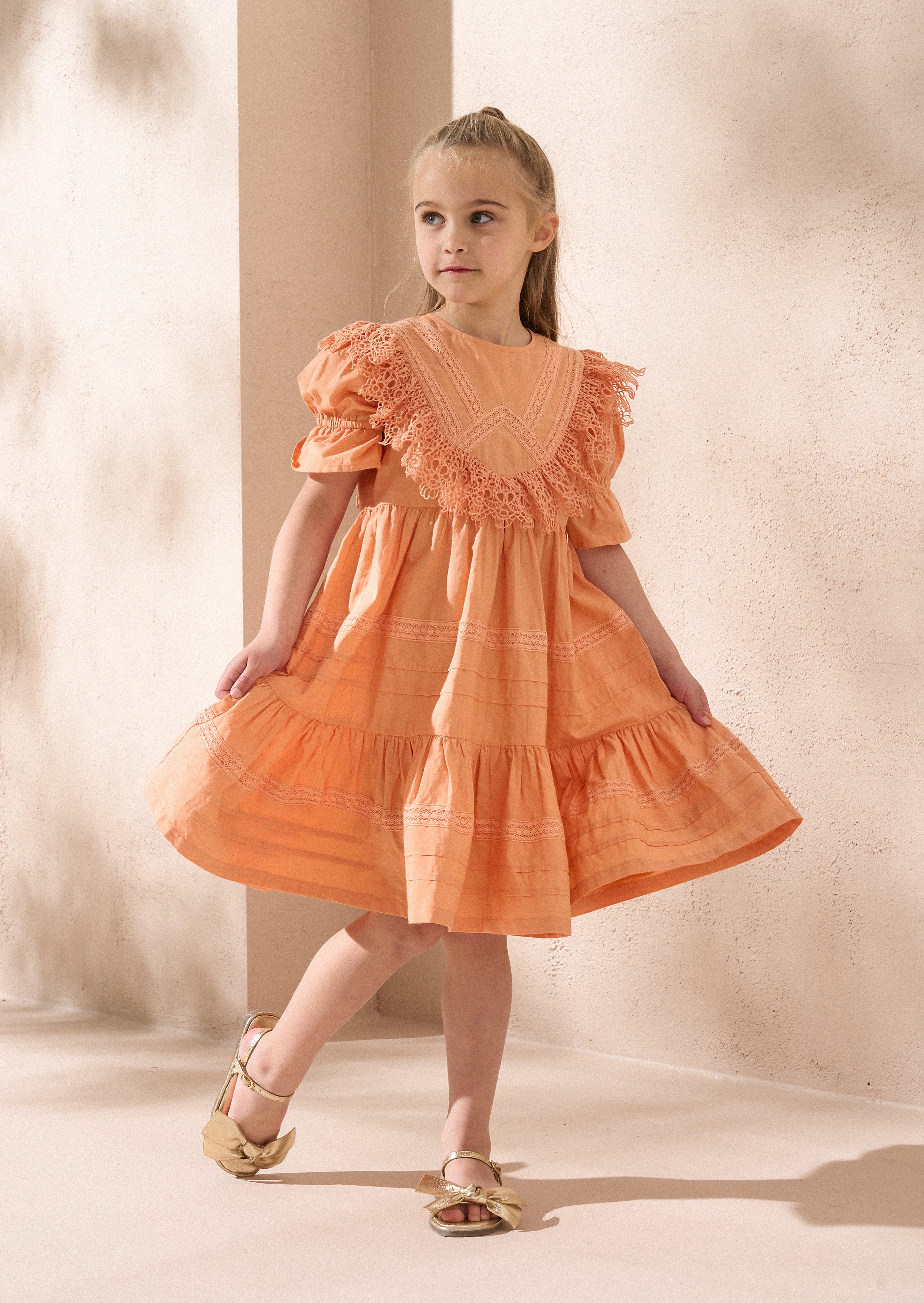Allegra Orange Lace Trim Dress
