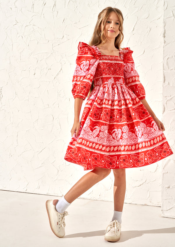 Lola Red Floral Batik Print Dress