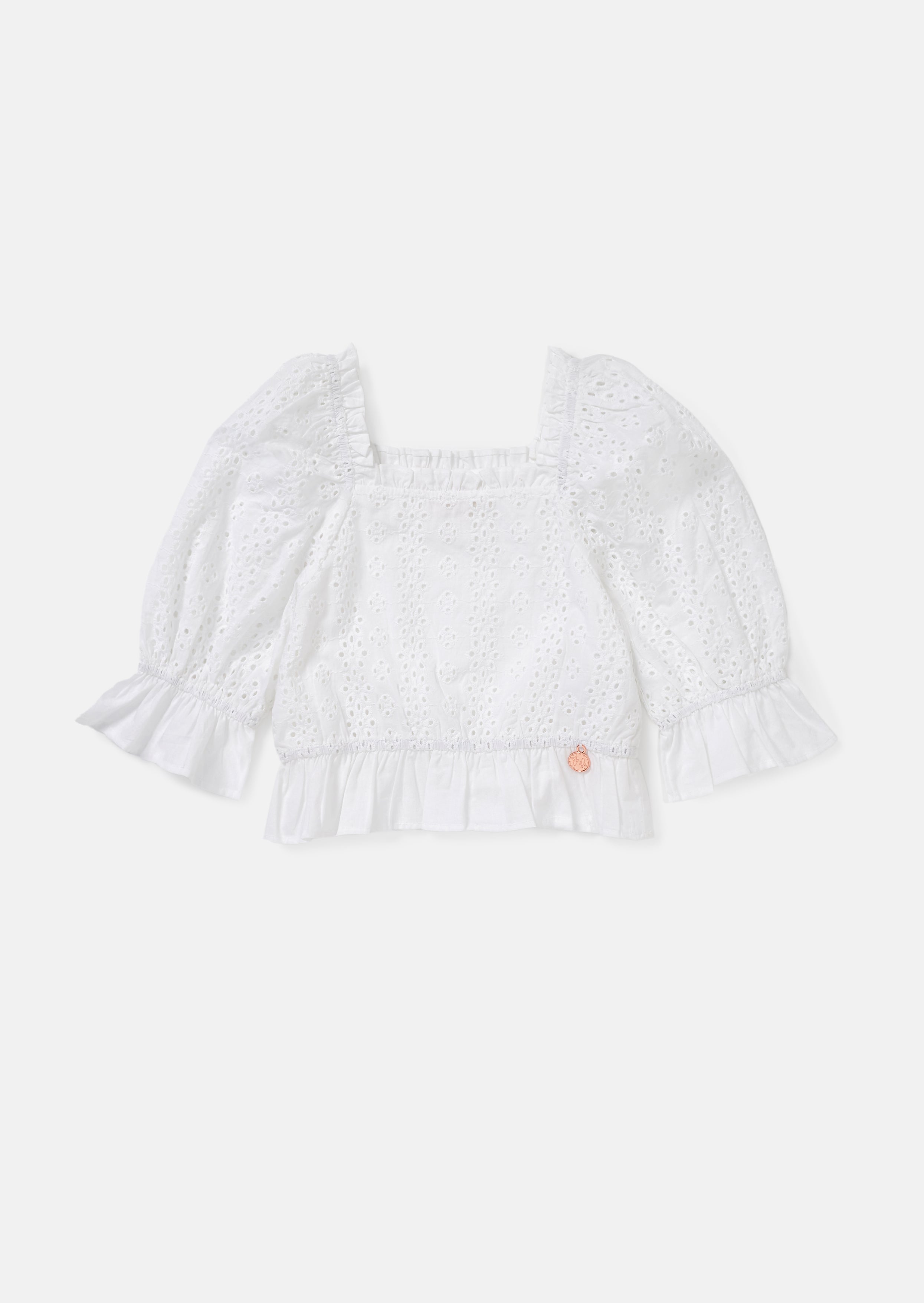Biała bluzka Cleo z bufkami i haftem typu broderie