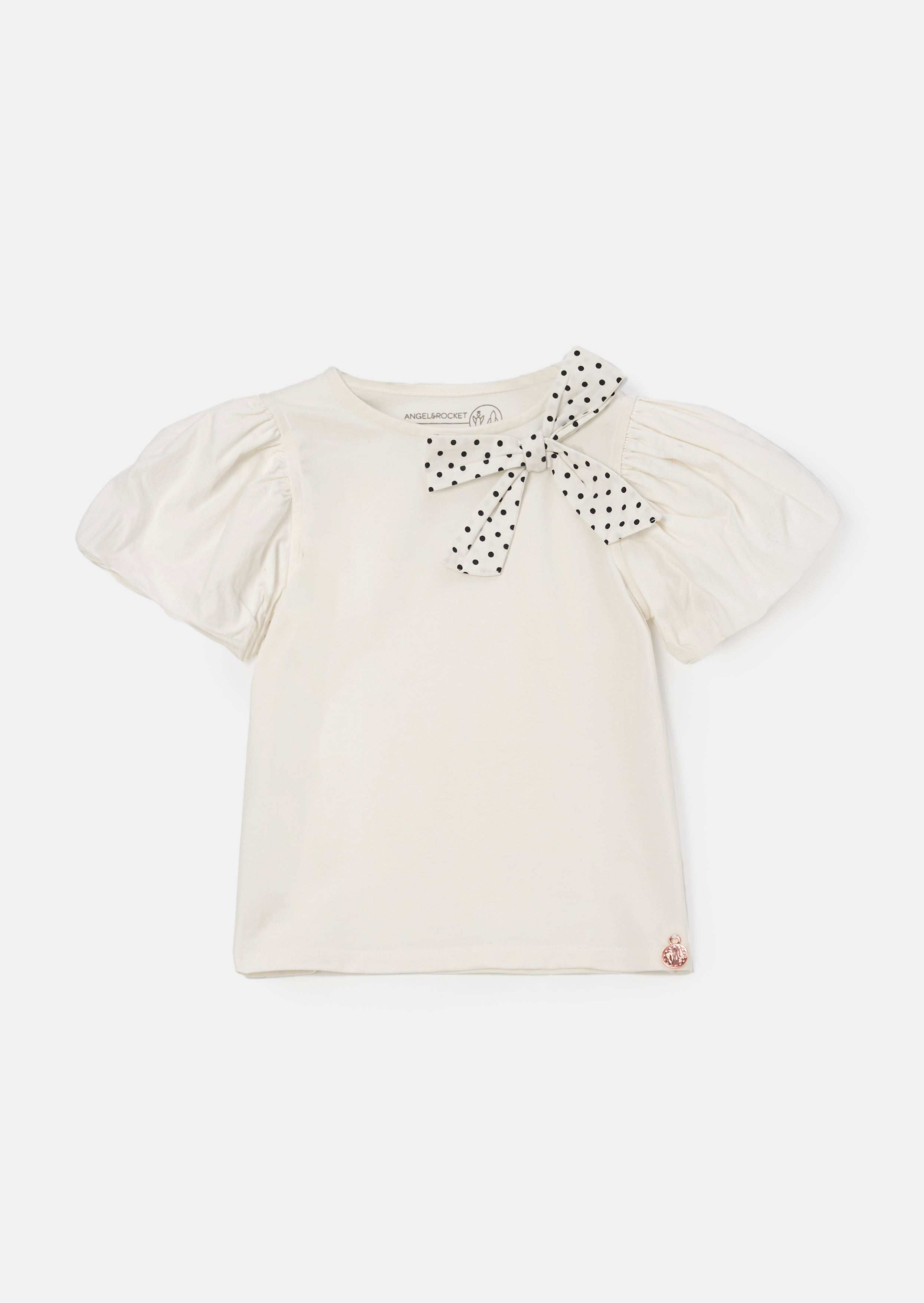 Lottie Nude Gepunktetes Schleifen-T-Shirt