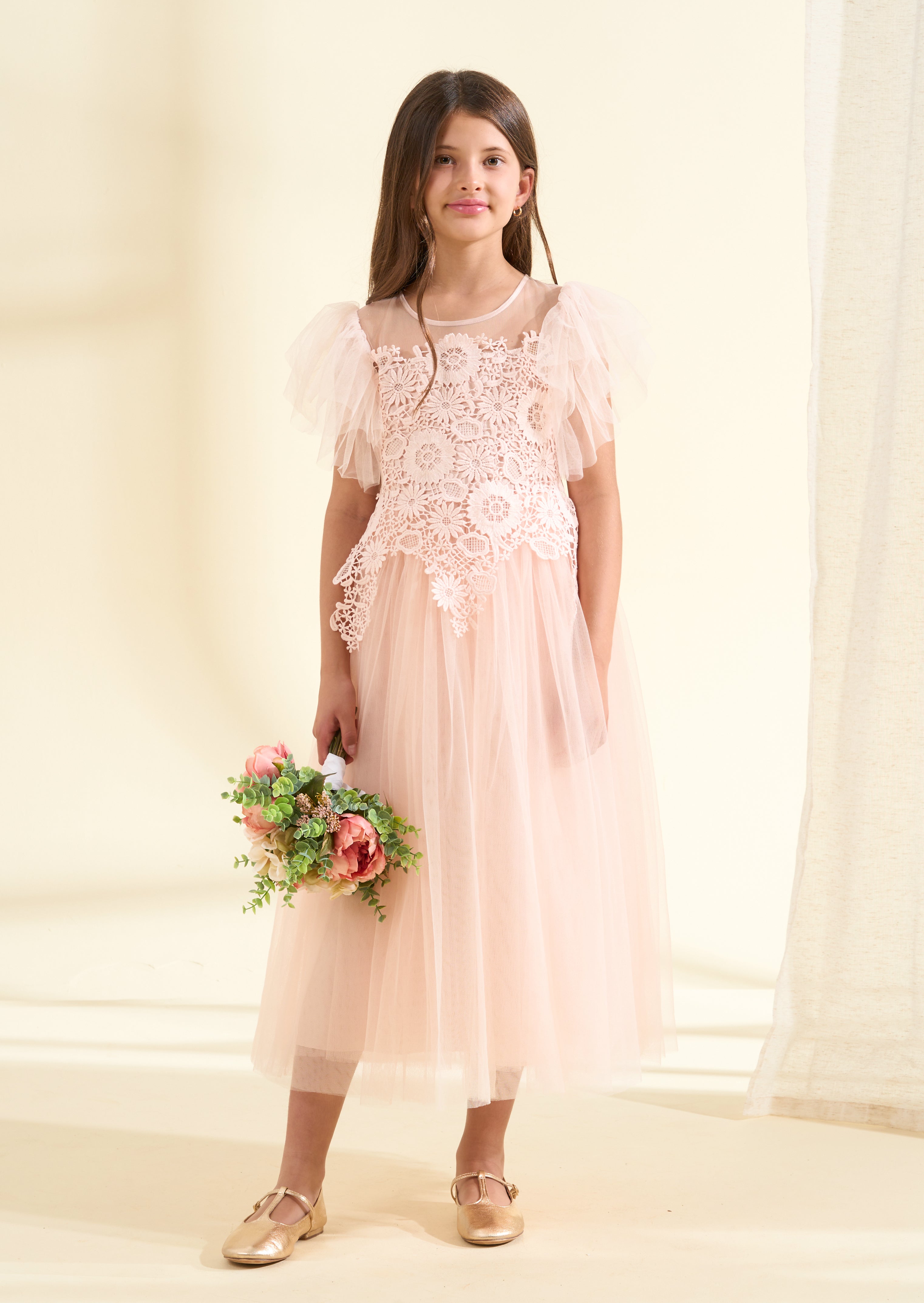Sukienka Anelise Blush Cascade z koronki
