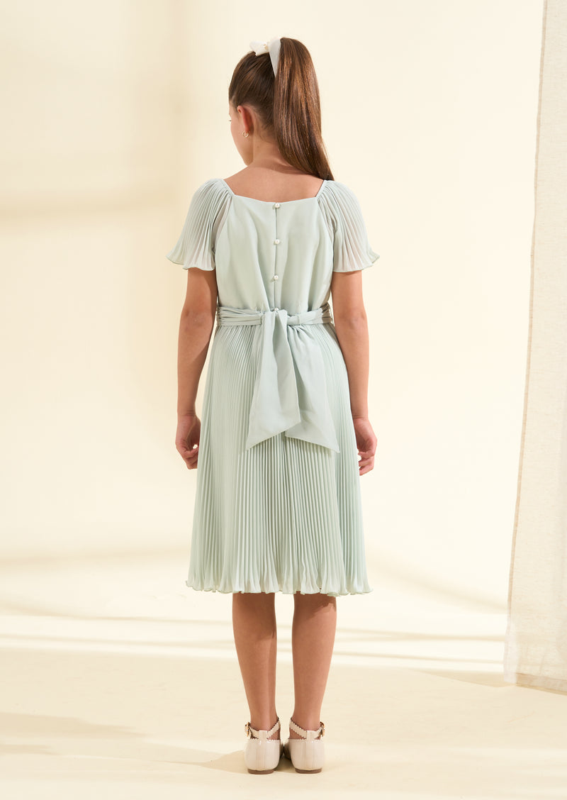 Camille Sage Pleated Midi Dress