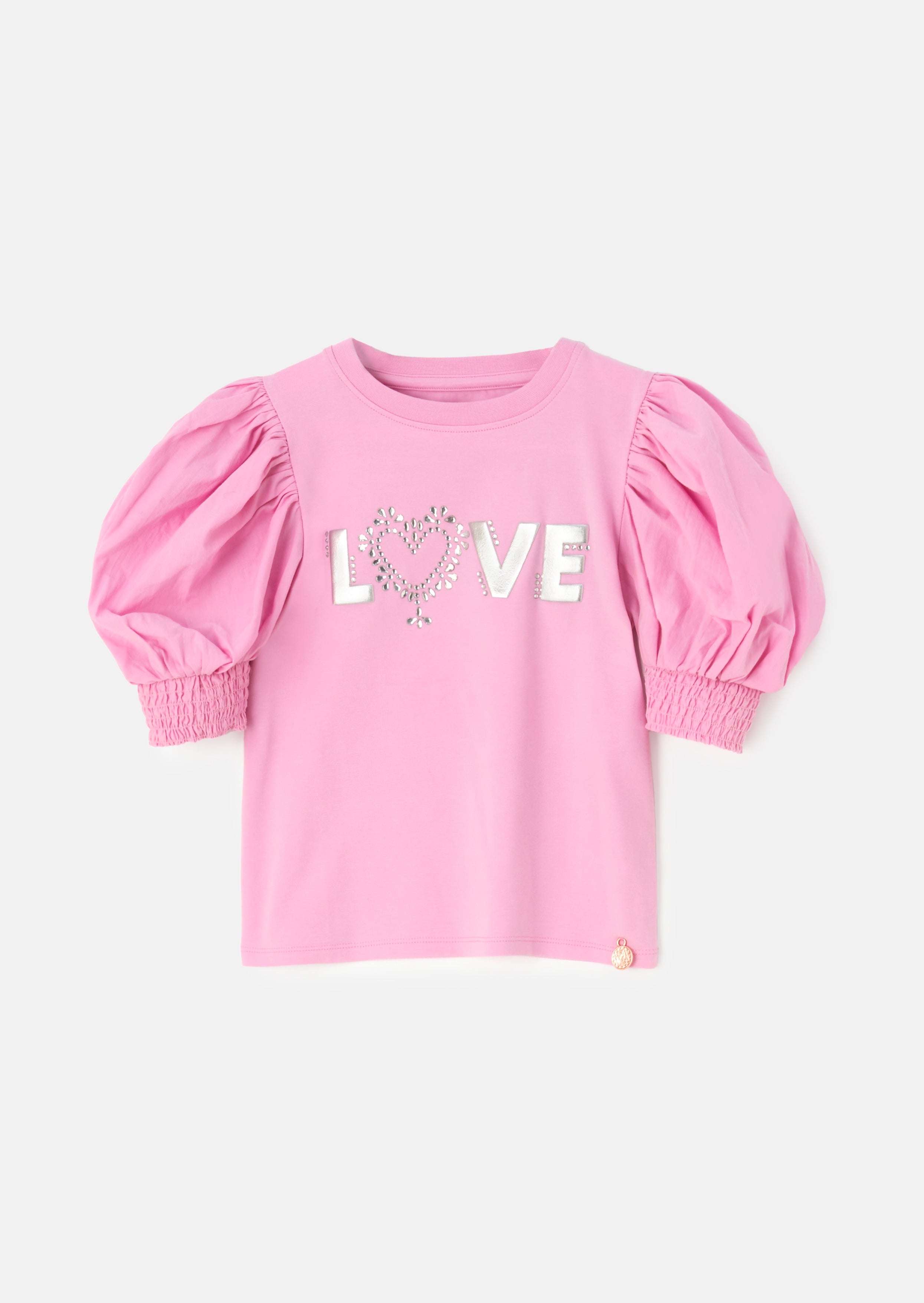 Heidi Pink Puff-Ärmel Love Diamante Top