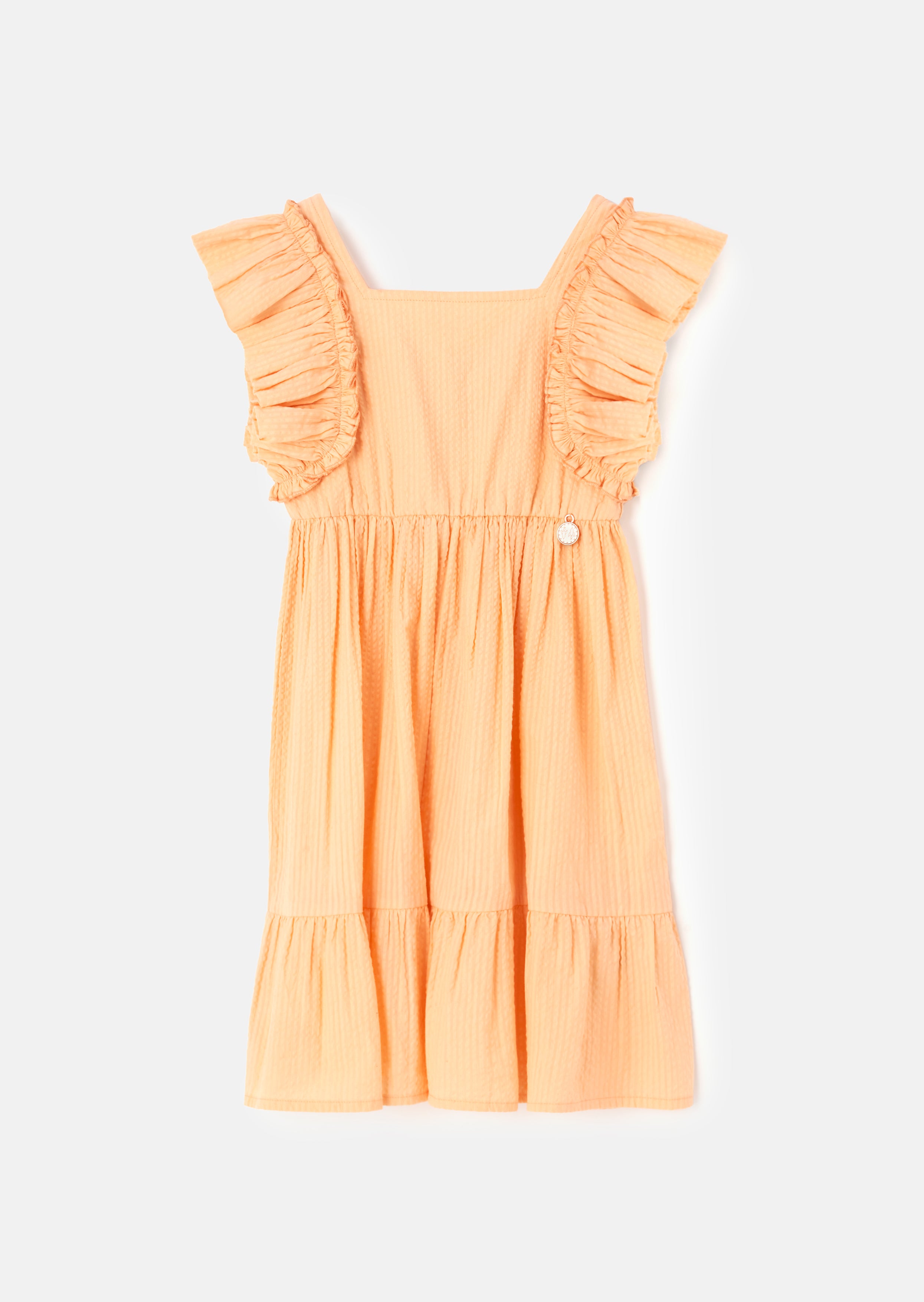 Simone Orange strukturiertes Kleid mit Rüschen