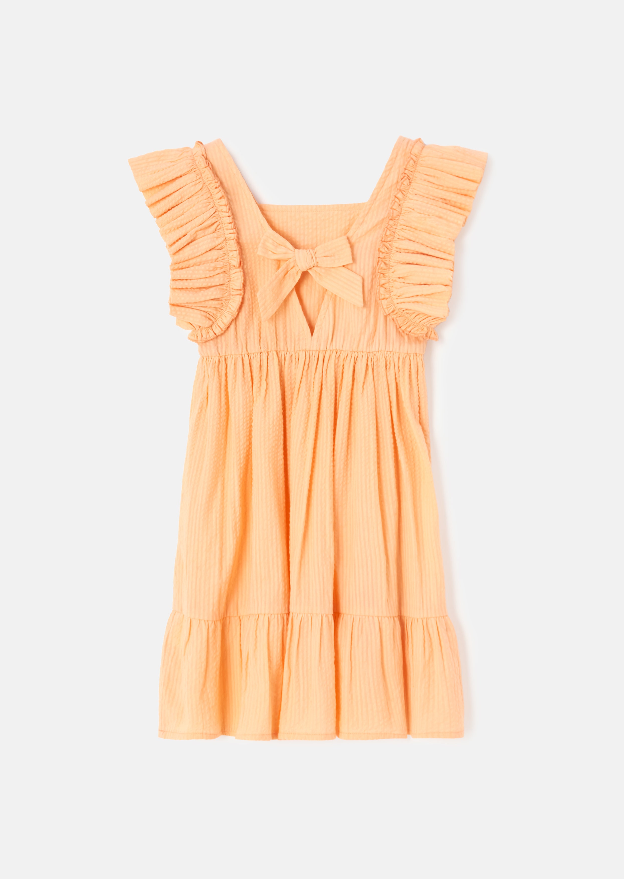 Simone Orange strukturiertes Kleid mit Rüschen