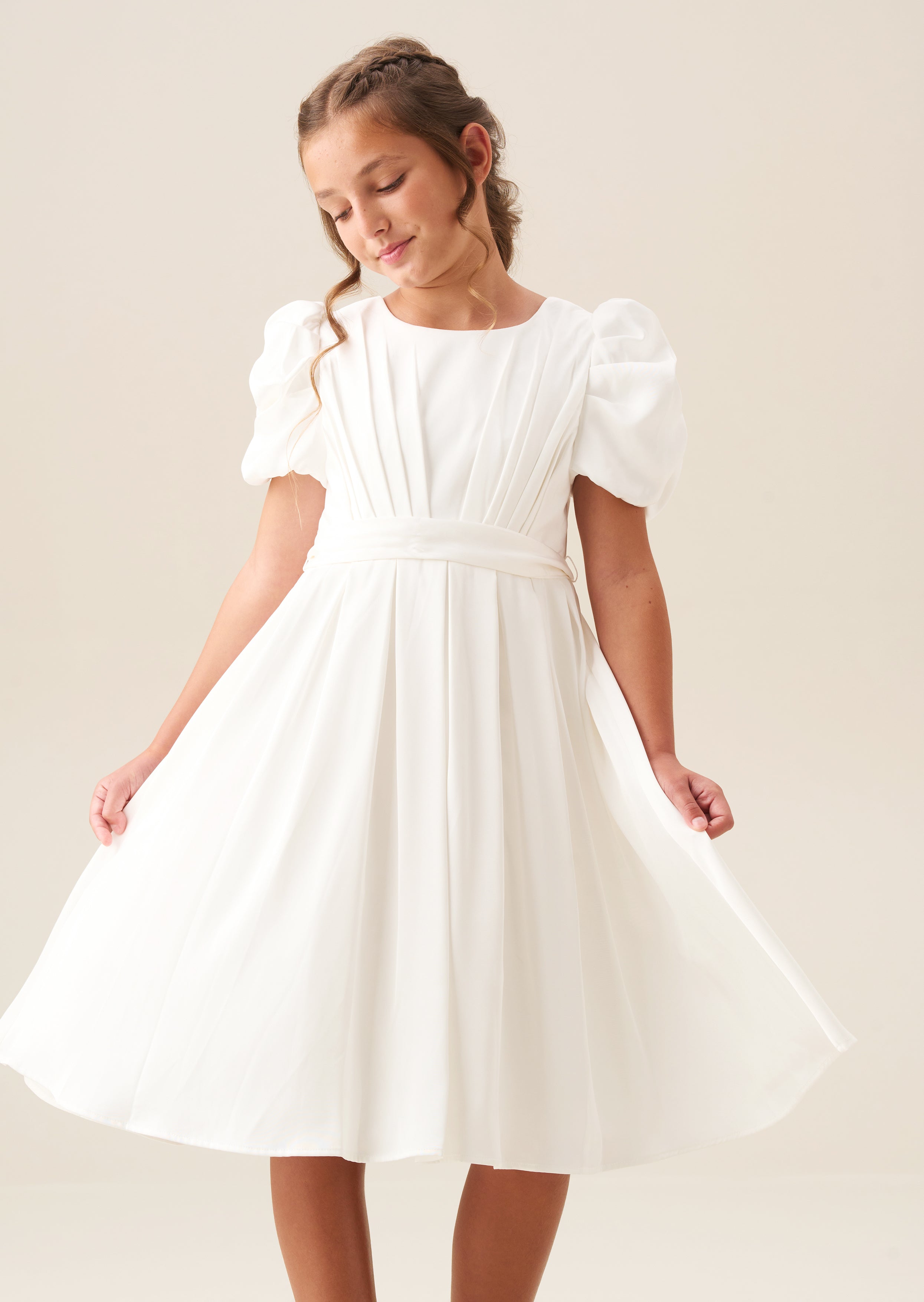 Vestido Portia marfil con corpiño plisado