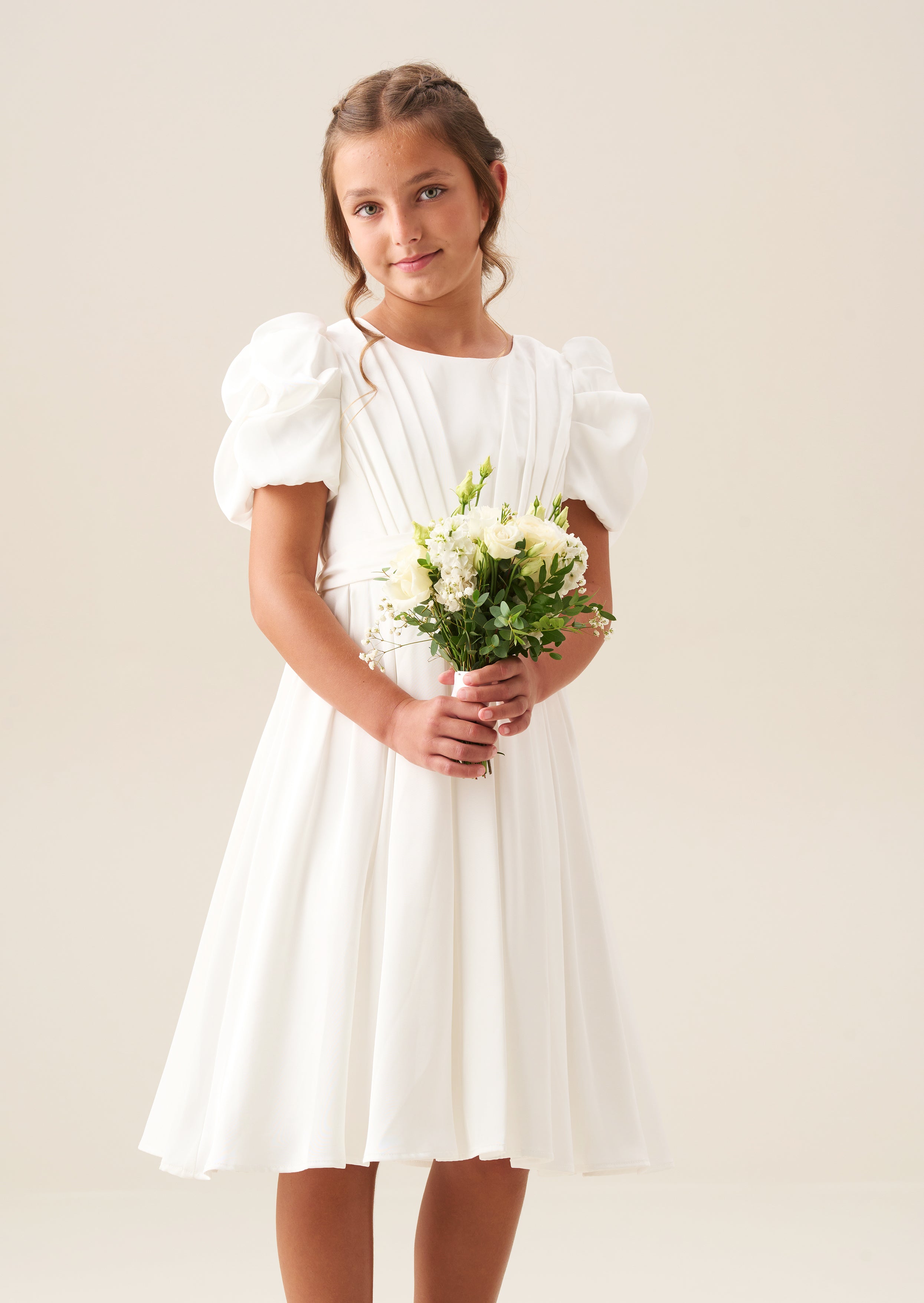 Vestido Portia marfil con corpiño plisado