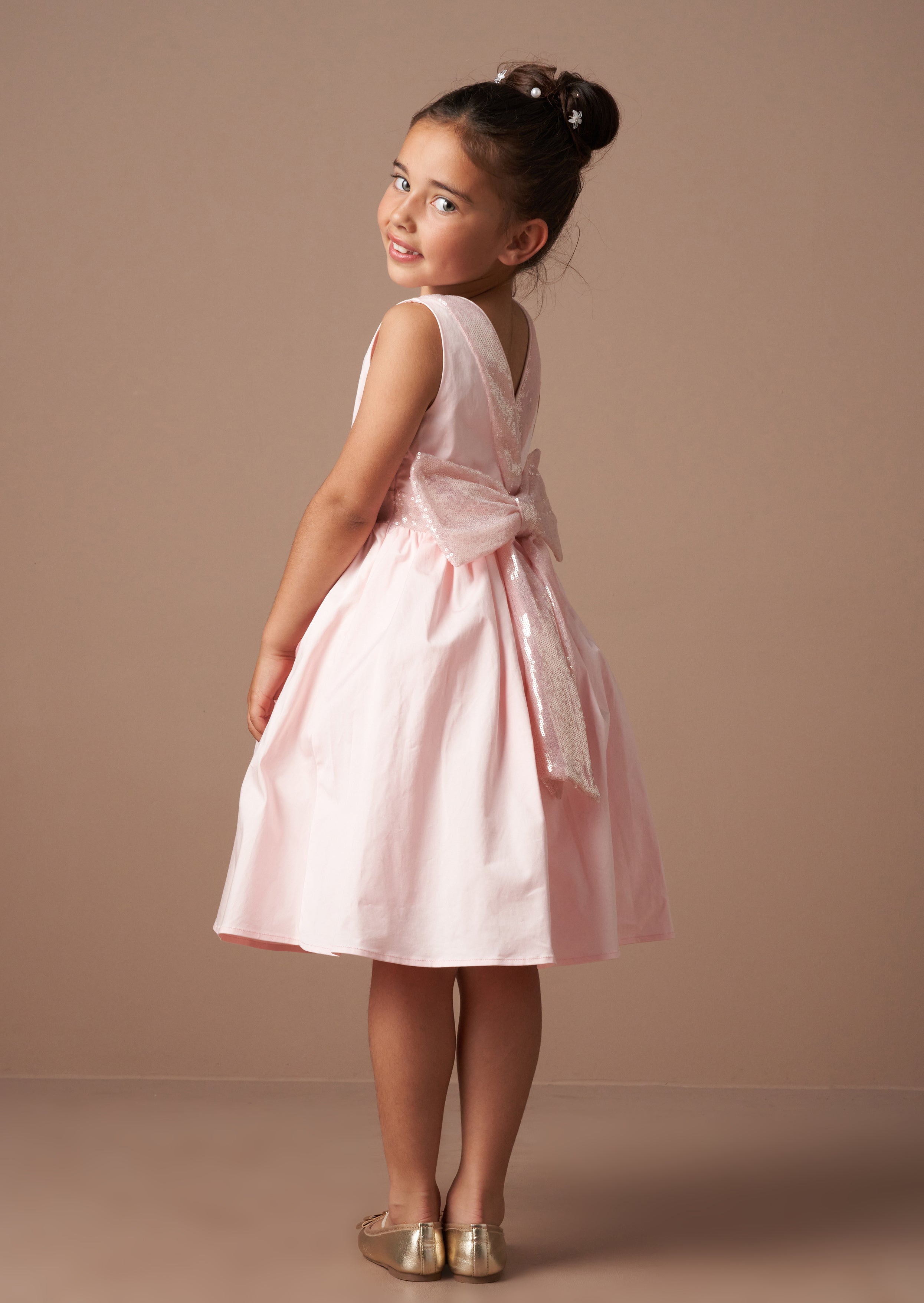 Vestito Claudia con Fiocco di Paillettes Rosa