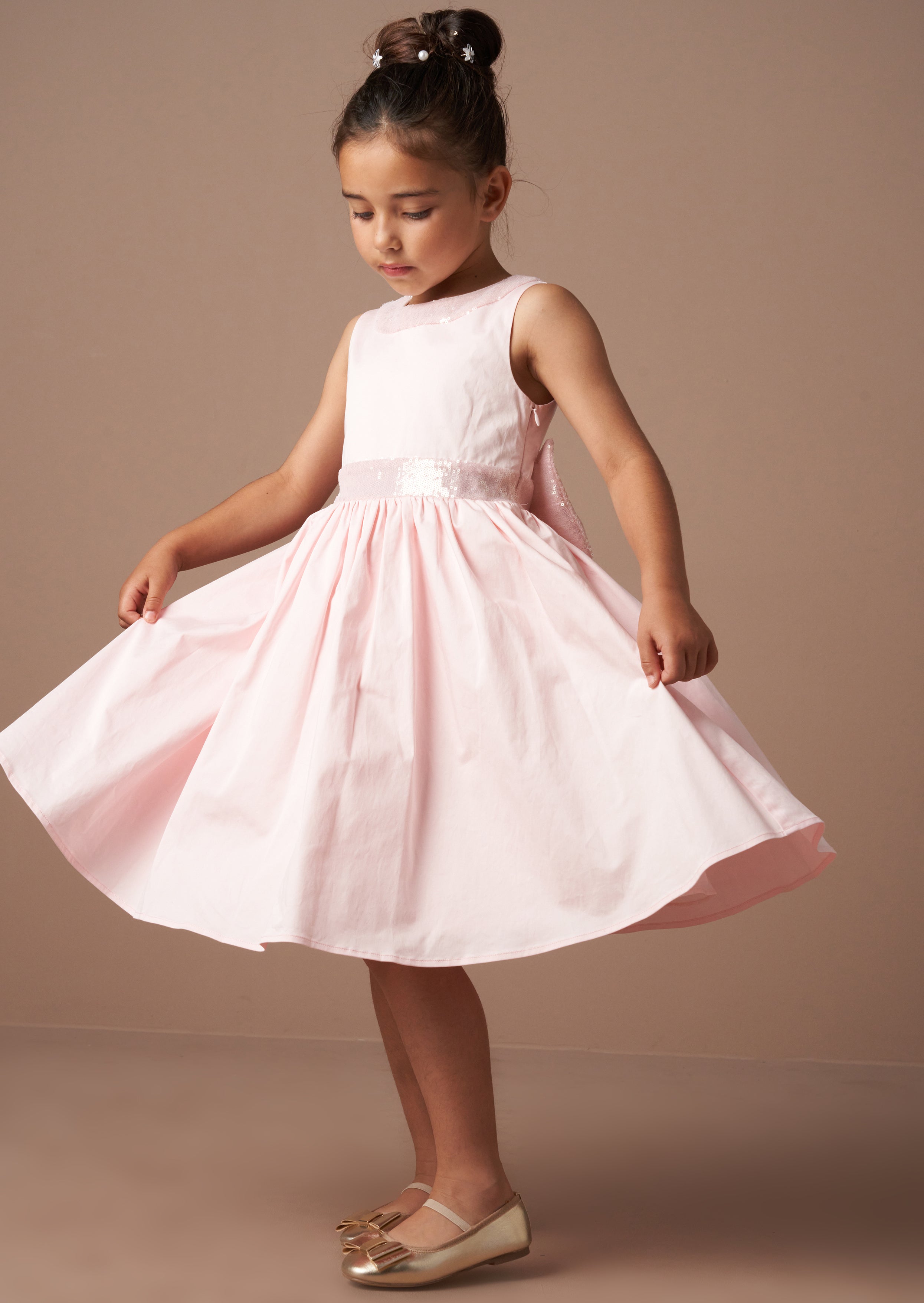Vestito Claudia con Fiocco di Paillettes Rosa