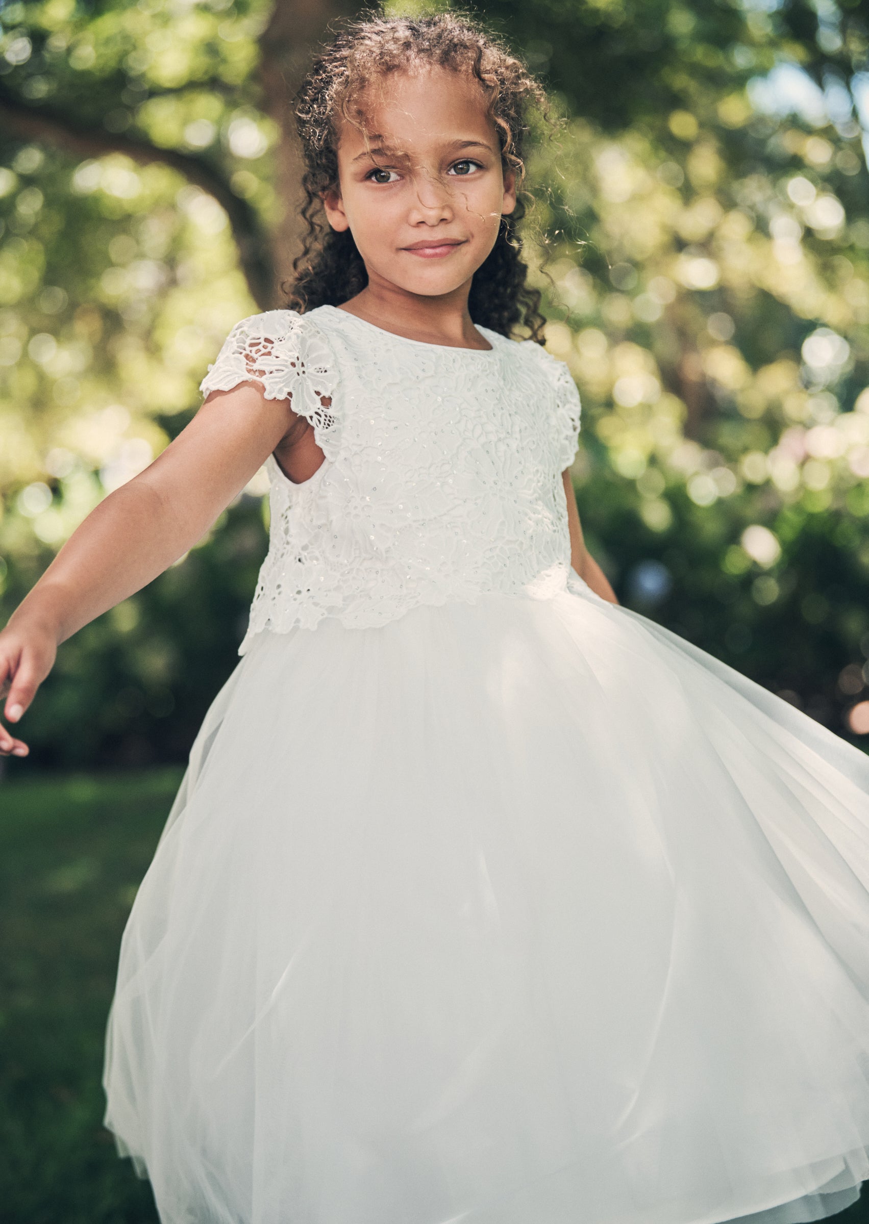 chinese dress ladies Ivory Jewel Neck Short Sleeves Lace Formal Kids Pageant Flower Girl Dresses, Ivory / 2 Years Old main image 1