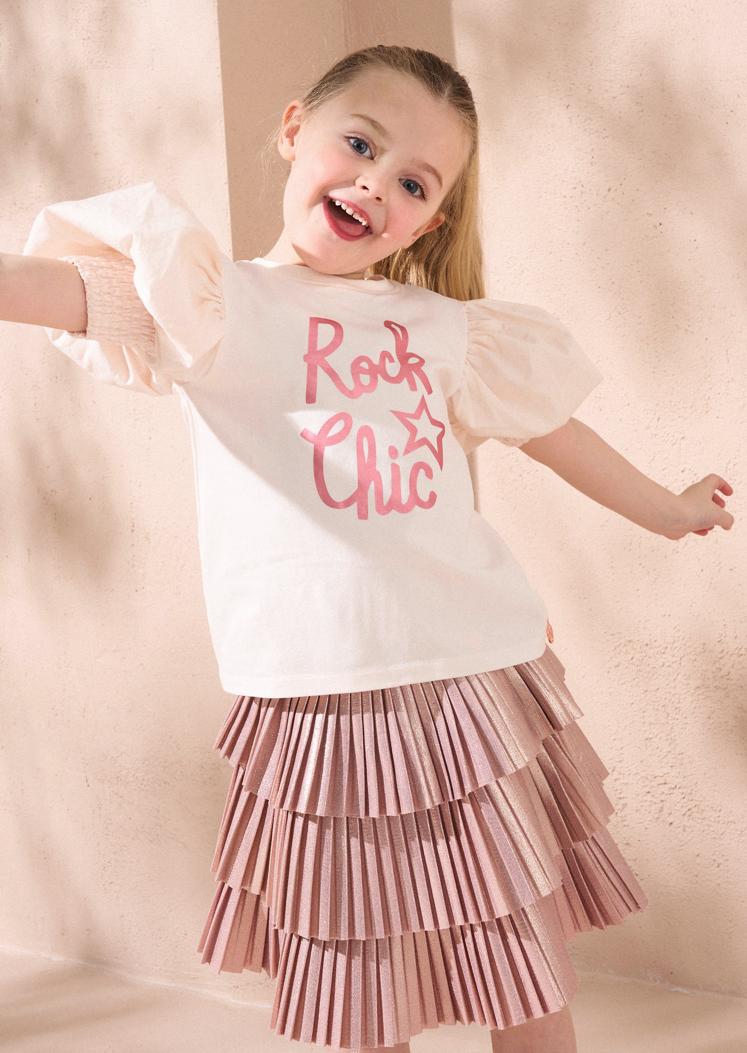 Heidi Pink Puff-Ärmel Rock T-Shirt