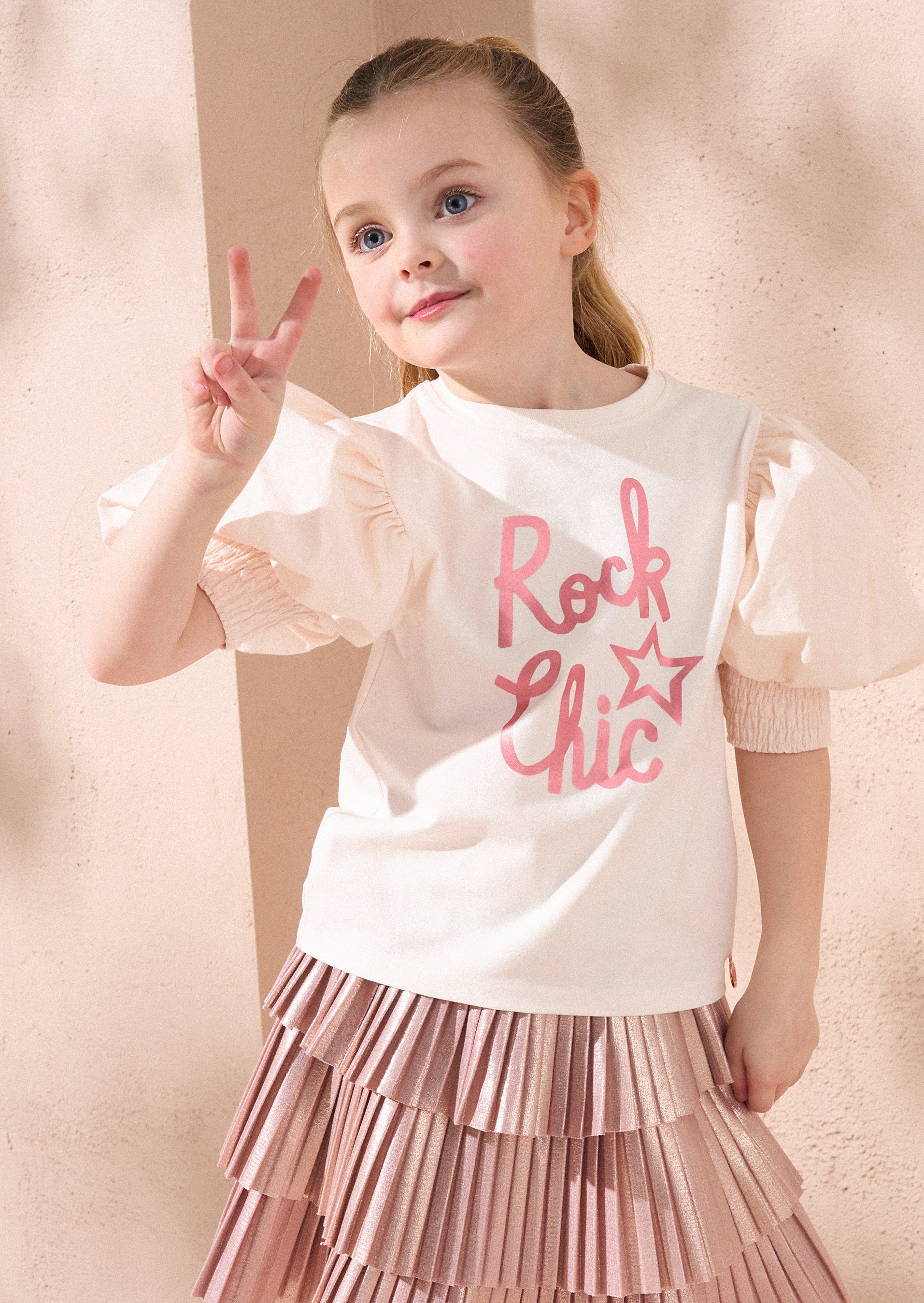 Heidi Pink Puff-Ärmel Rock T-Shirt