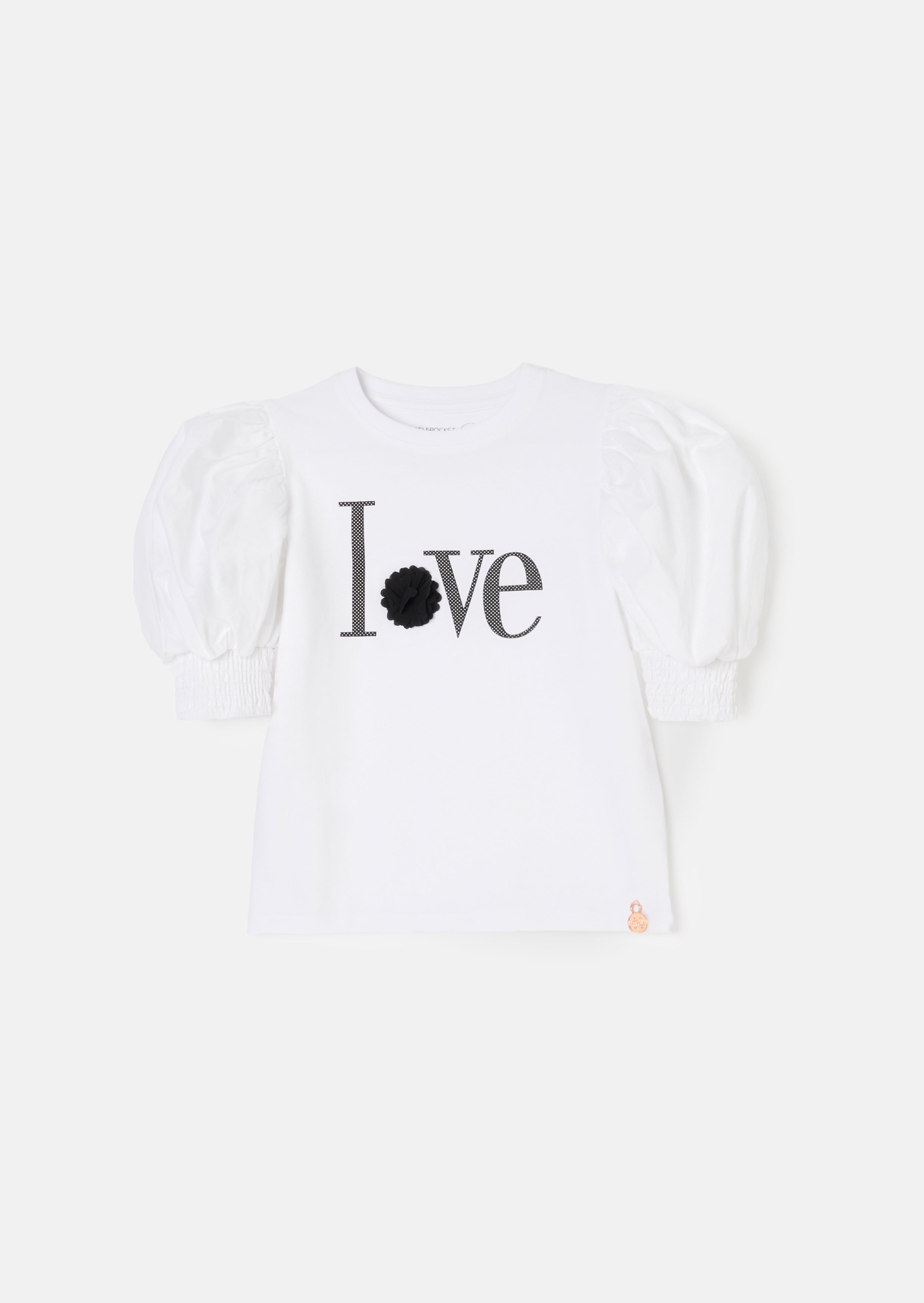 Heidi White Woven Puff Sleeve Love T-shirt