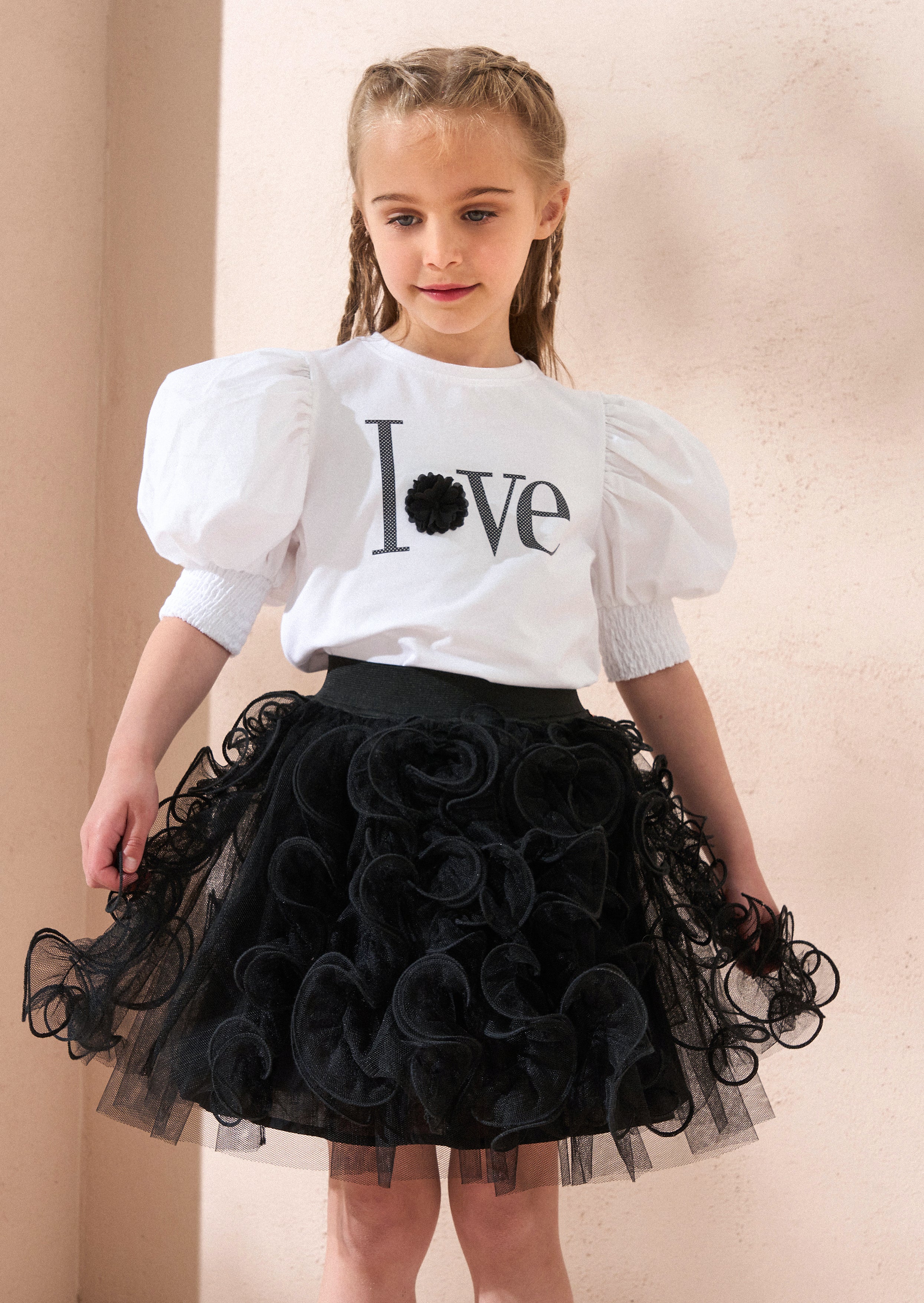 Heidi White Woven Puff Sleeve Love T-shirt