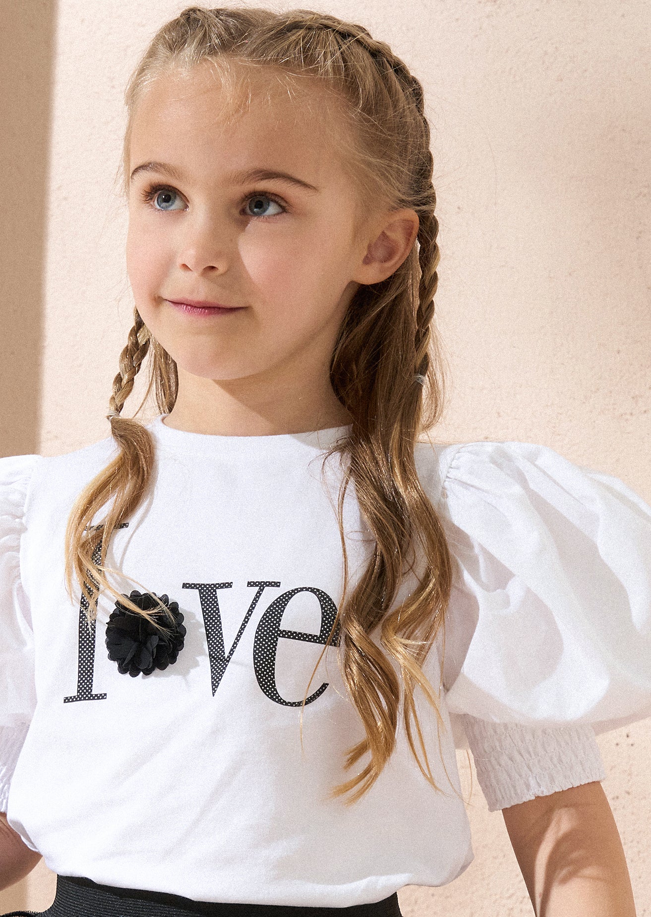 Heidi White Woven Puff Sleeve Love T-shirt